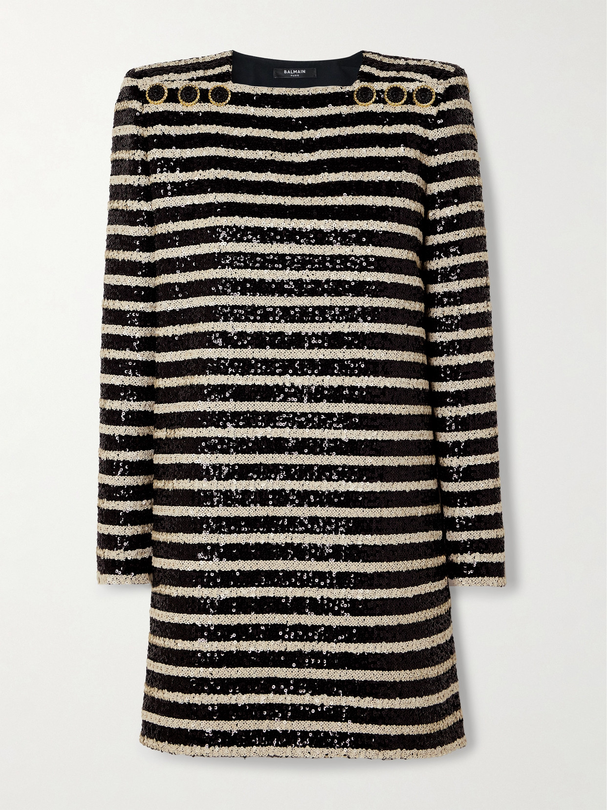Balmain - Sequined Embellished Striped Tulle Mini Dress - Black