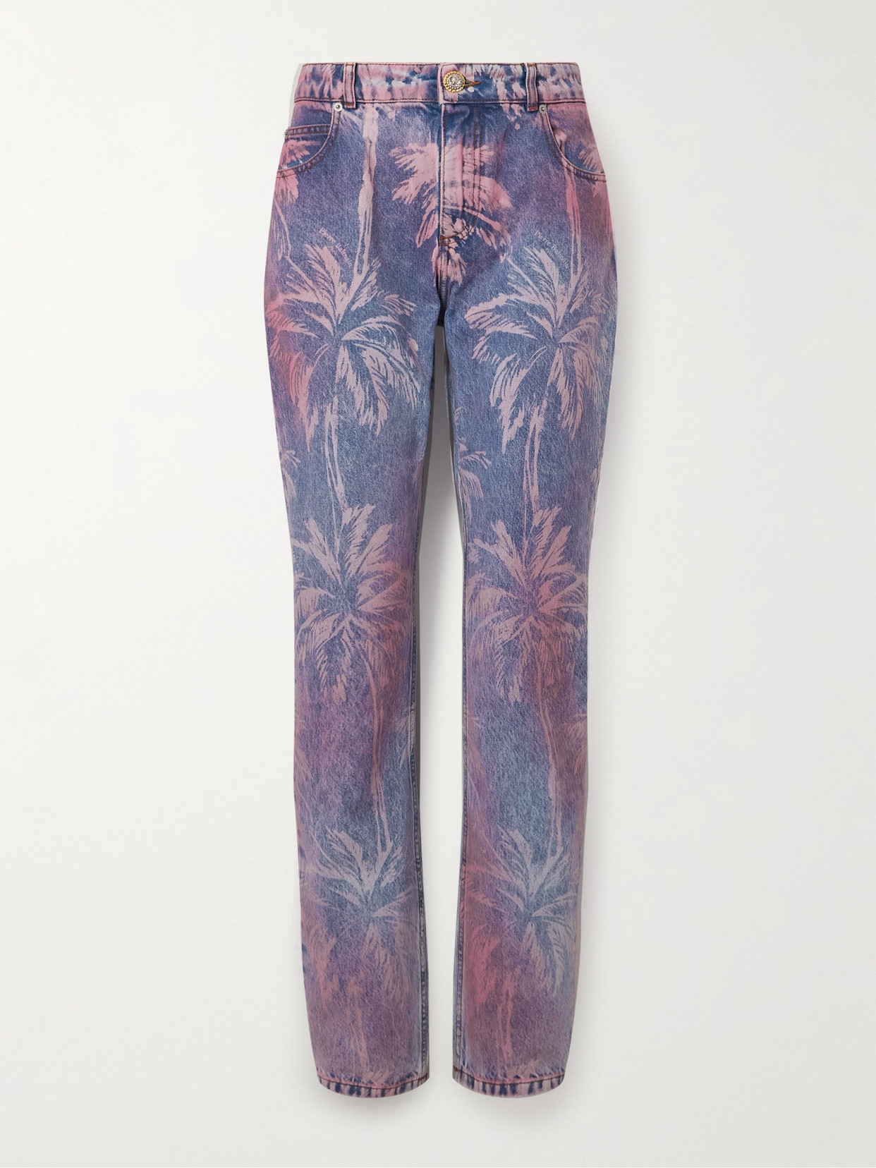 Balmain - Palm Trees Printed Boyfriend Jeans - Blue