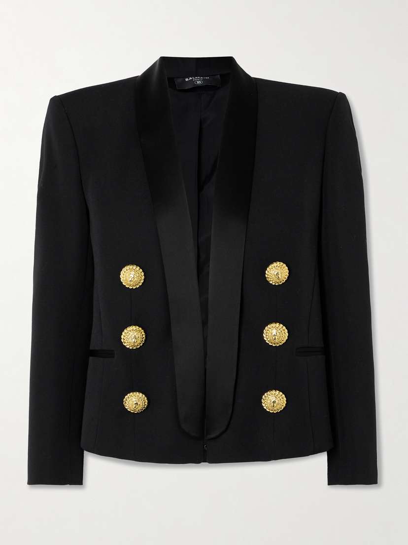Balmain Embellished Satin-trimmed Grain De Poudre Wool Jacket