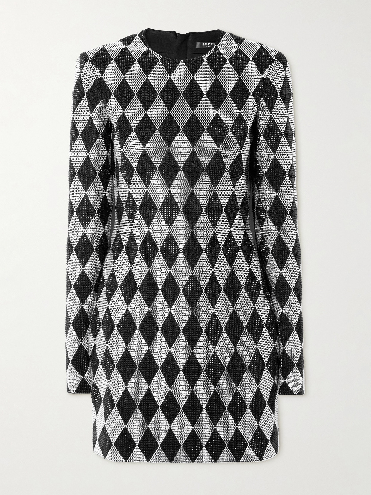 Balmain Embellished Diamond Mini Dress In Black