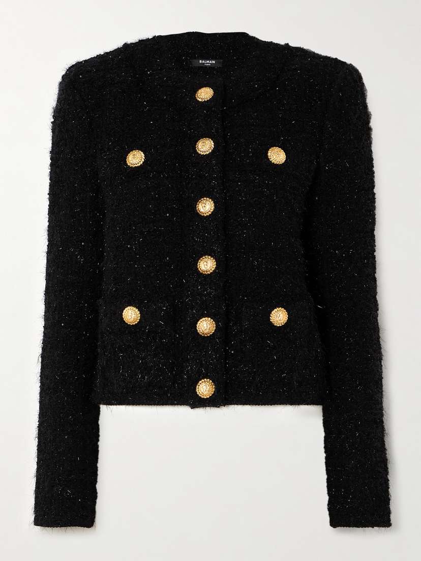 Balmain Embellished Metallic Bouclé-tweed Jacket