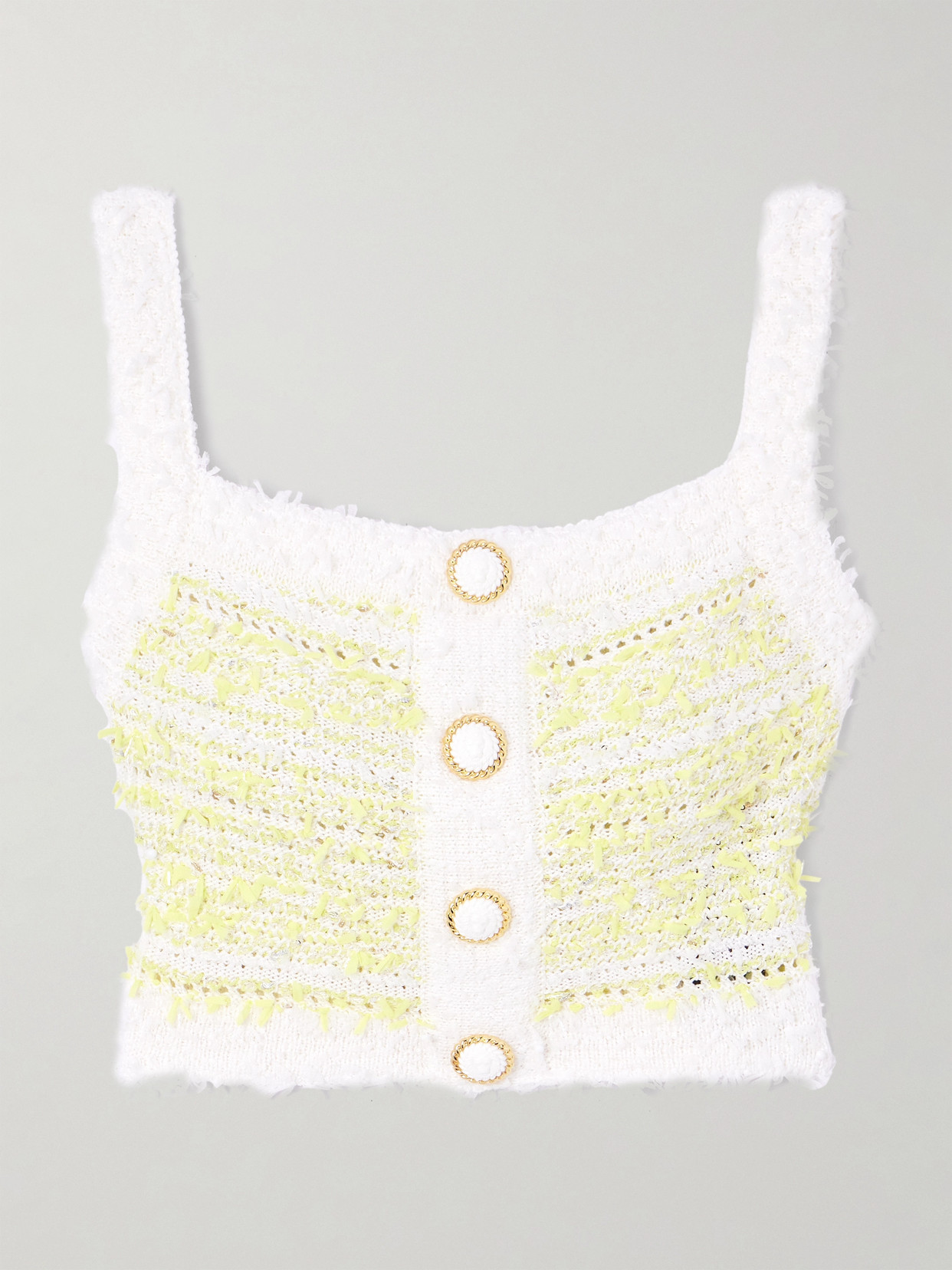 Balmain - Sequin-embellished Cotton-blend Tweed Top - Yellow