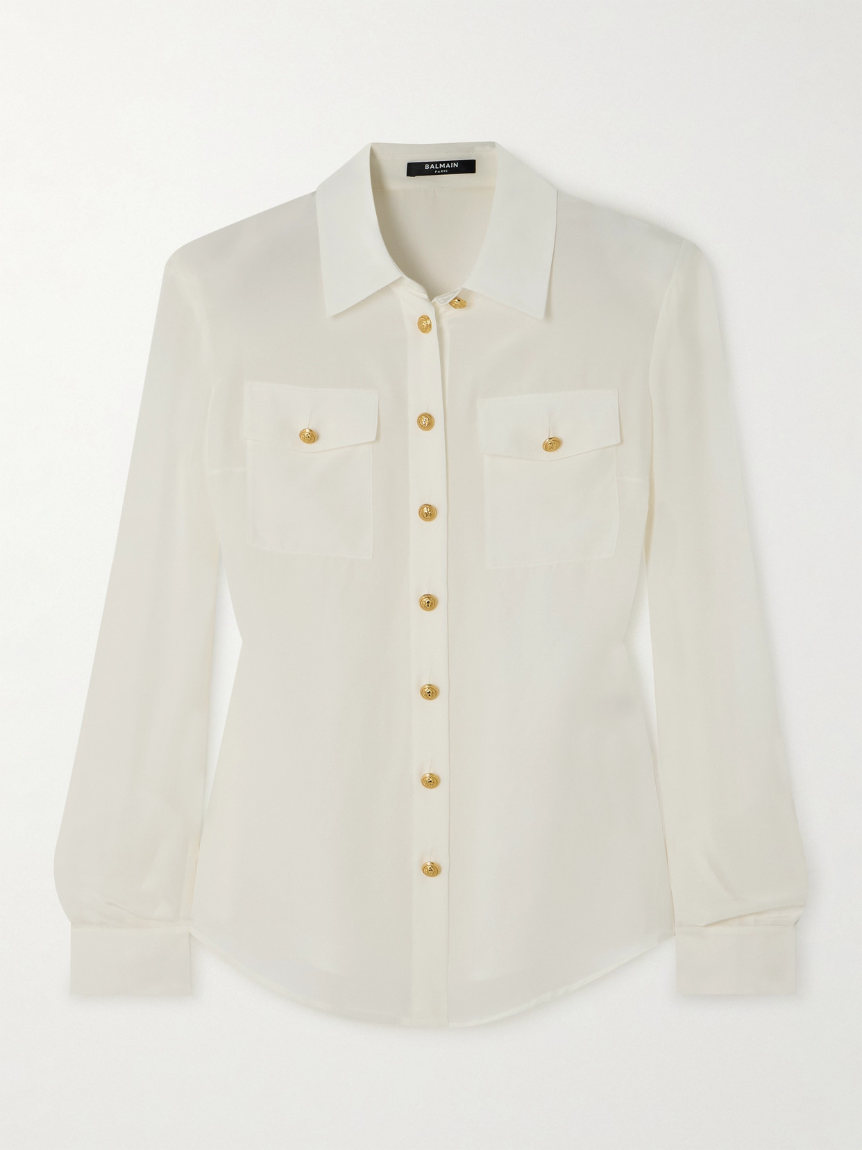 Shop Balmain Silk Crepe De Chine Shirt In White