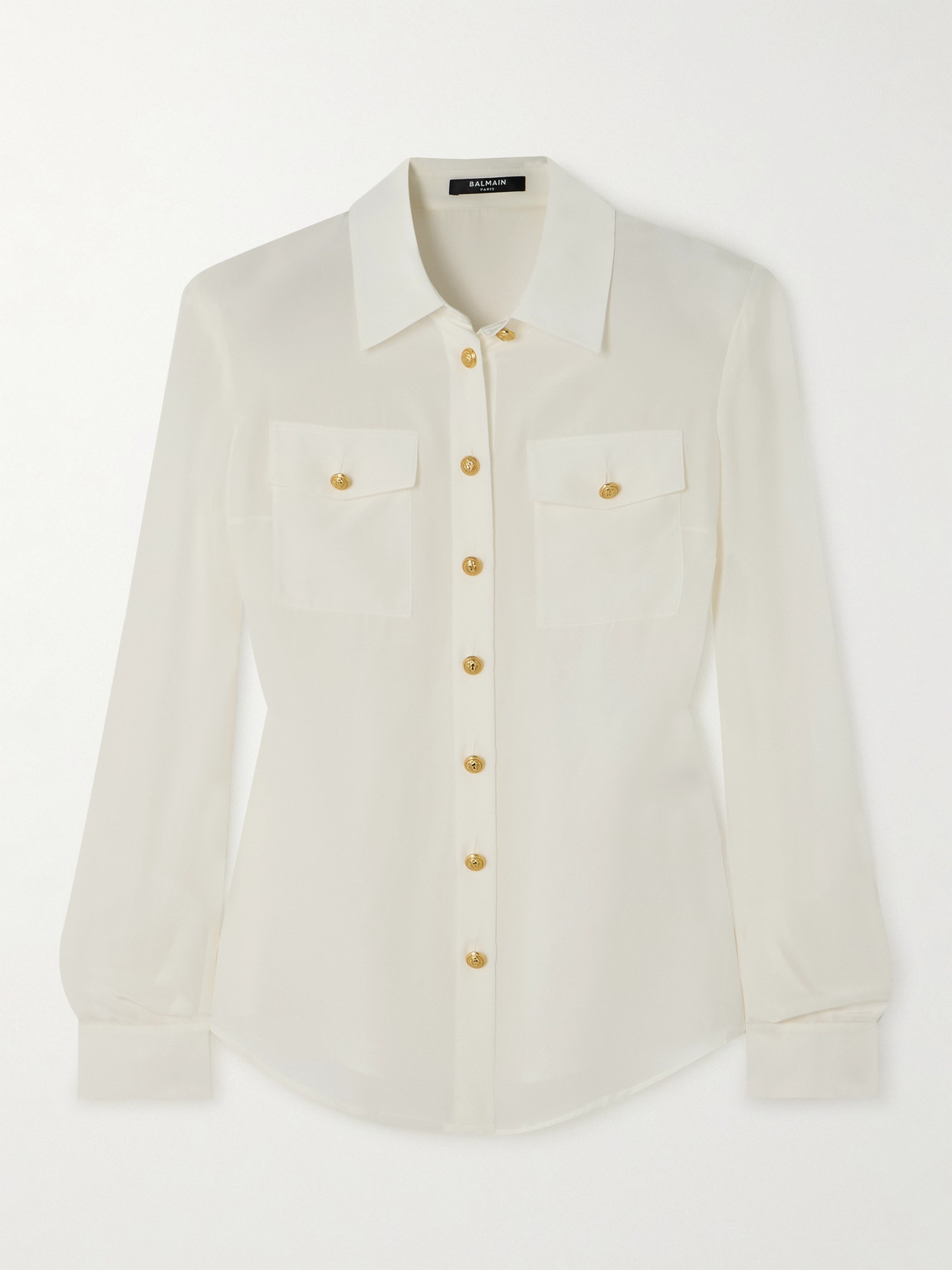 Balmain Silk Crepe De Chine Shirt In Blanc