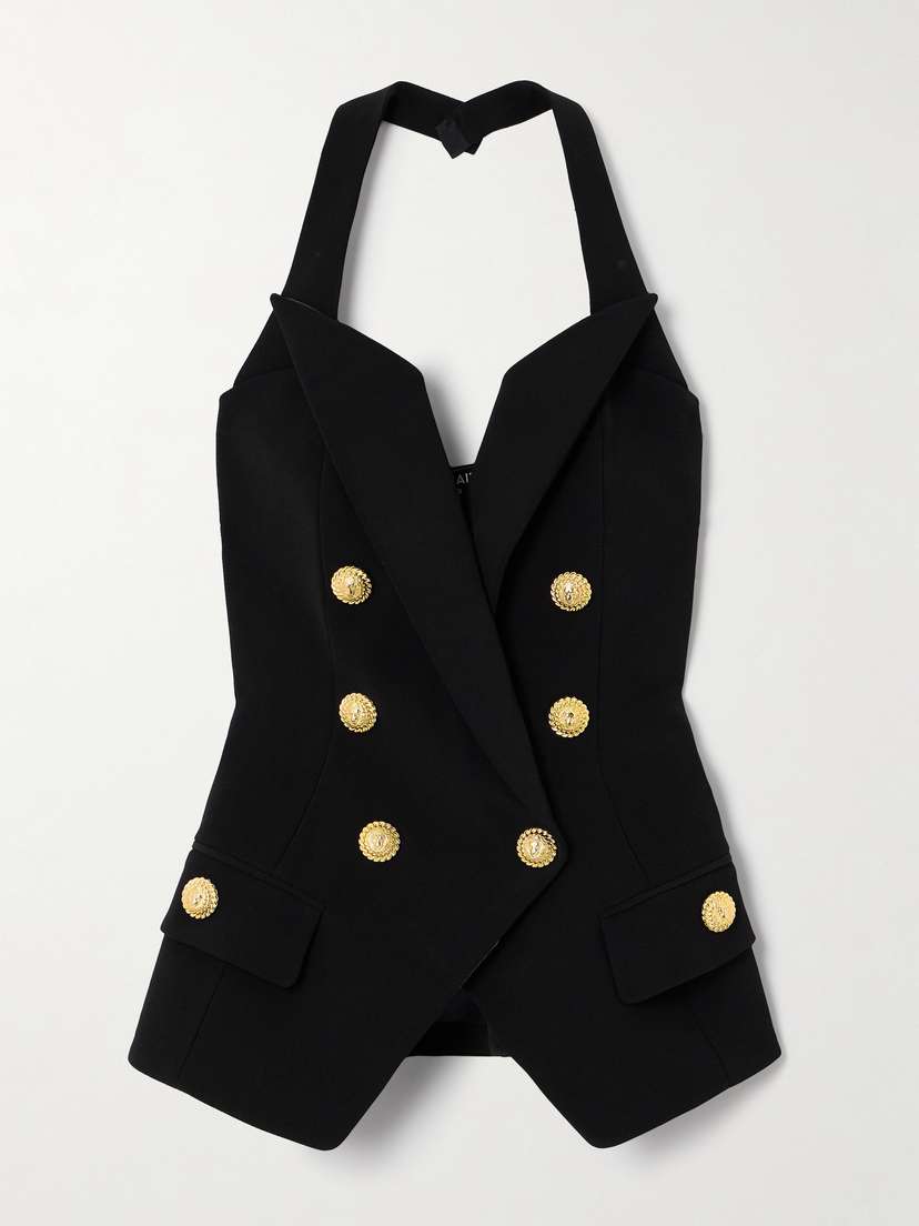 Balmain Halterneck Button-embellished Crepe Top