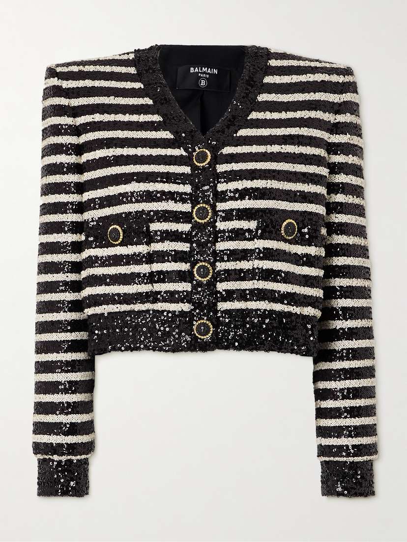 Balmain Striped Sequin-embellished Cady Jacket