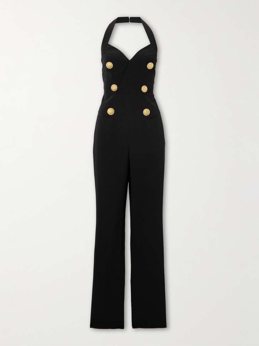 Balmain Button-embellished Cady Halterneck Jumpsuit
