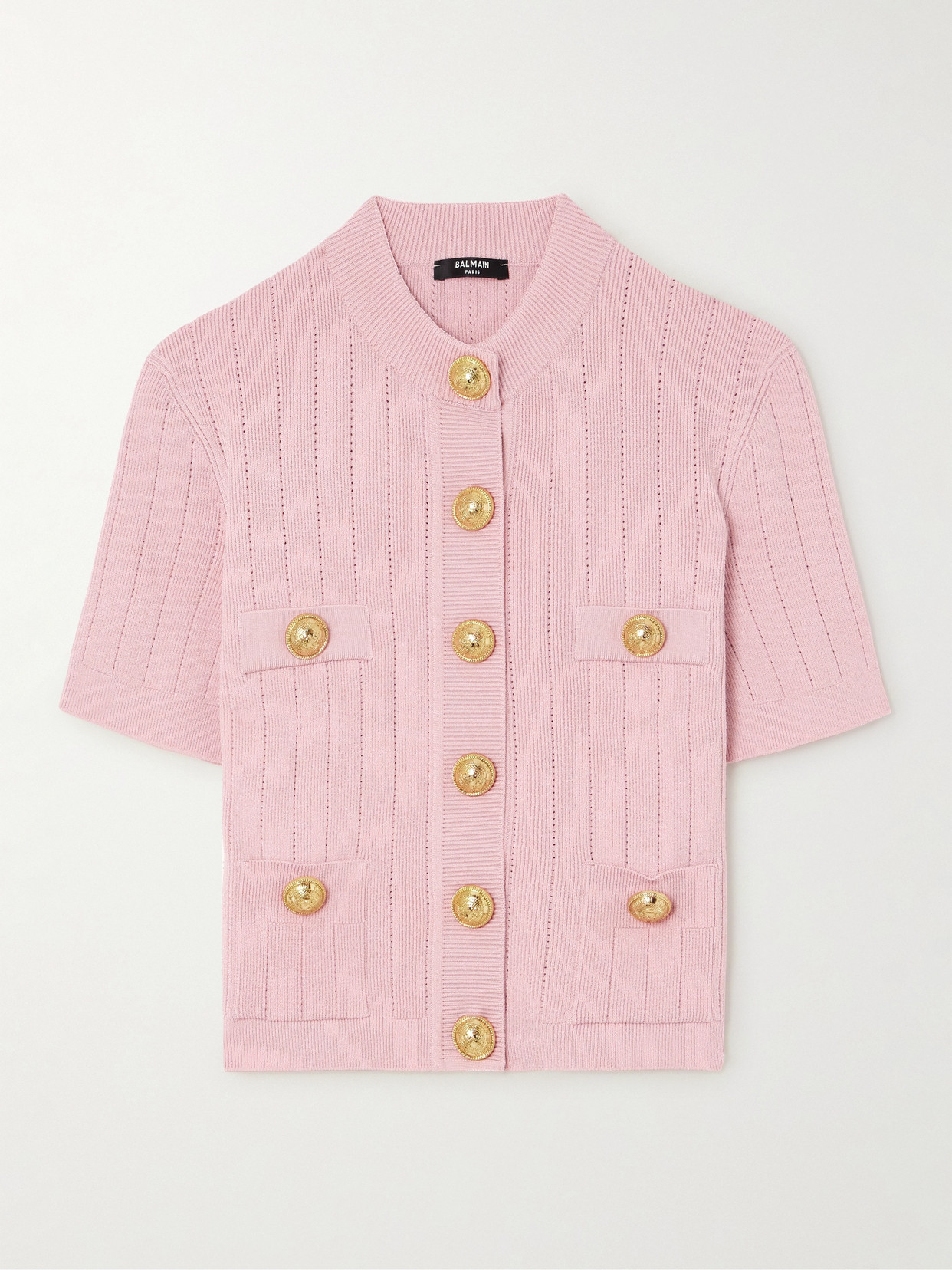 Balmain Ribbed-knit Cardigan In Pink