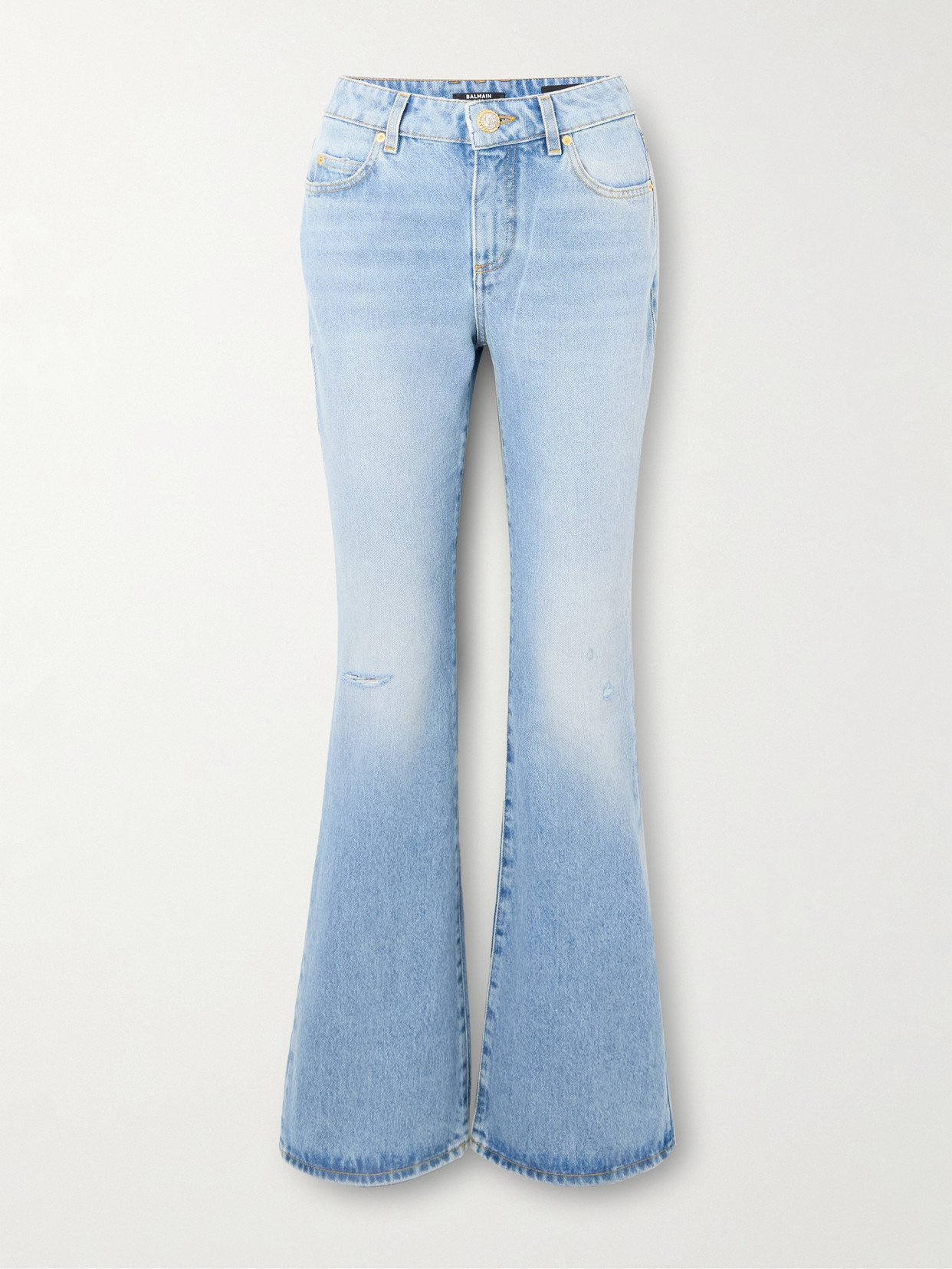 Balmain - Distressed Mid-rise Flared Jeans - Blue