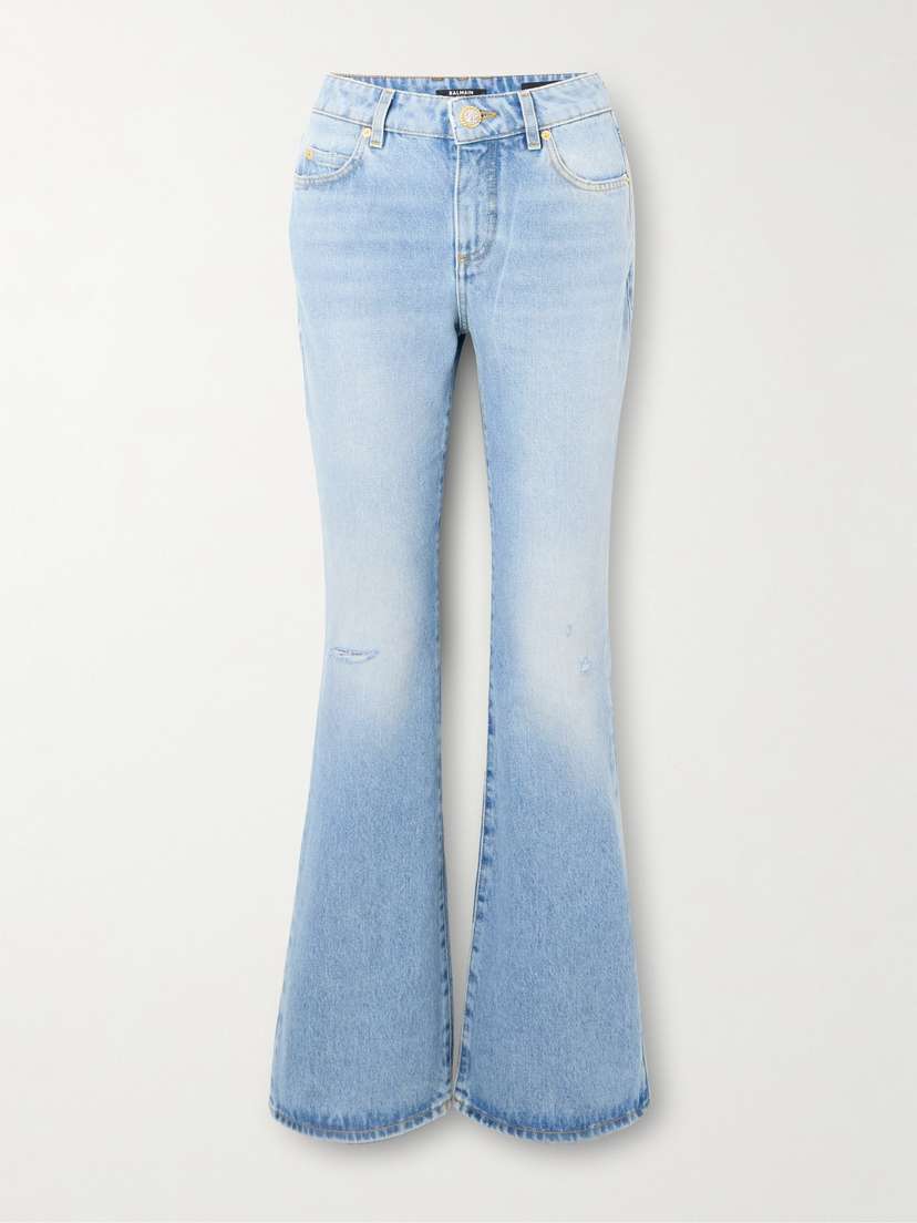 Balmain Distressed Mid-rise Flared Jeans