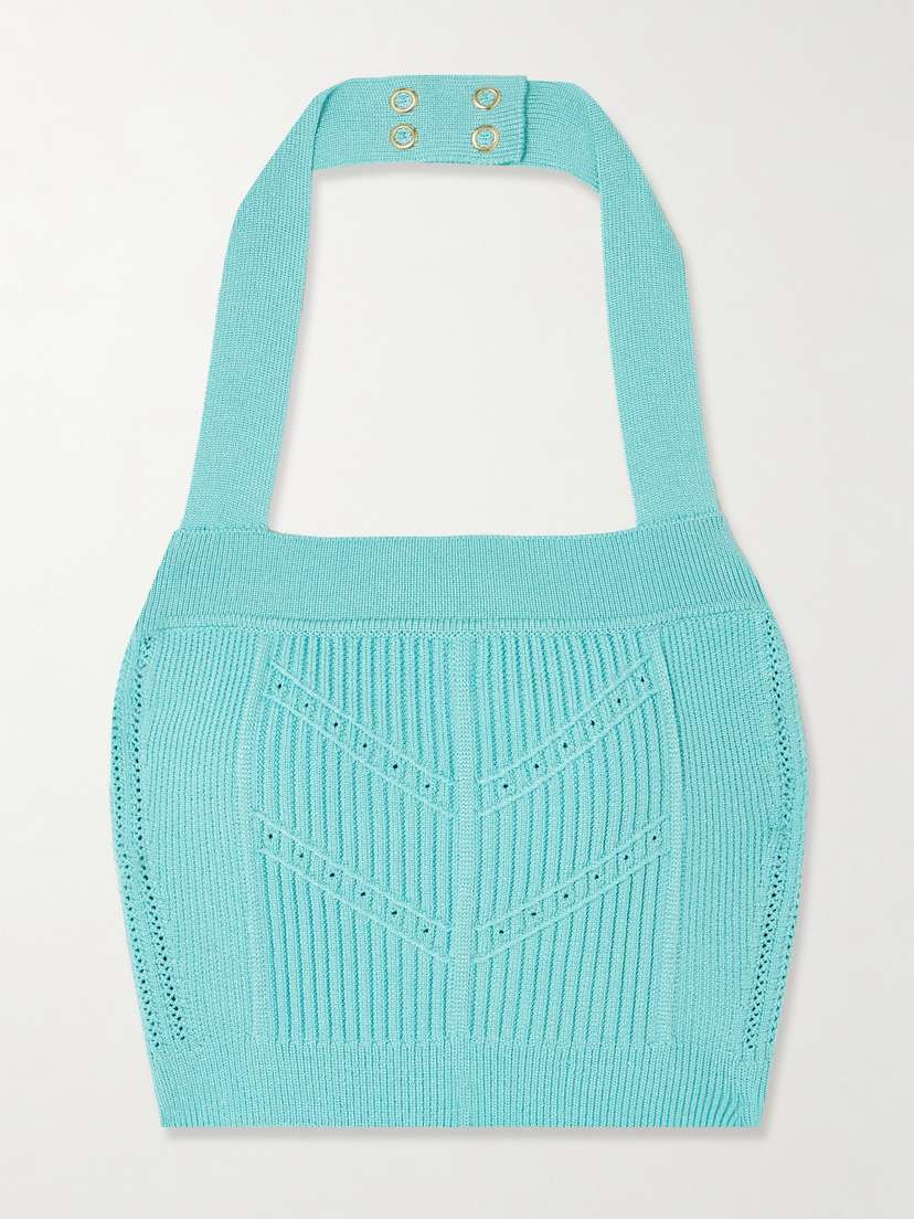 Balmain Cropped Open-knit Halterneck Top