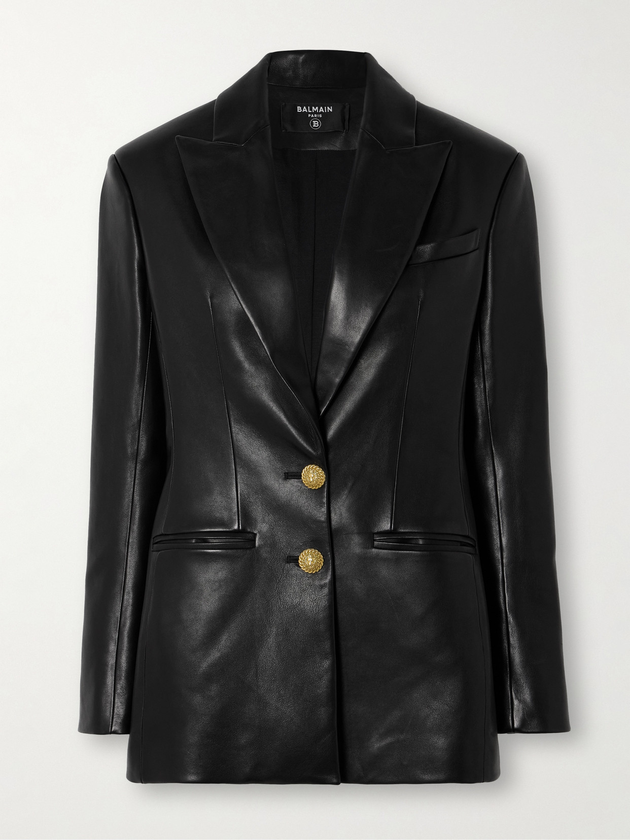 Balmain Embellished Leather Blazer In Black