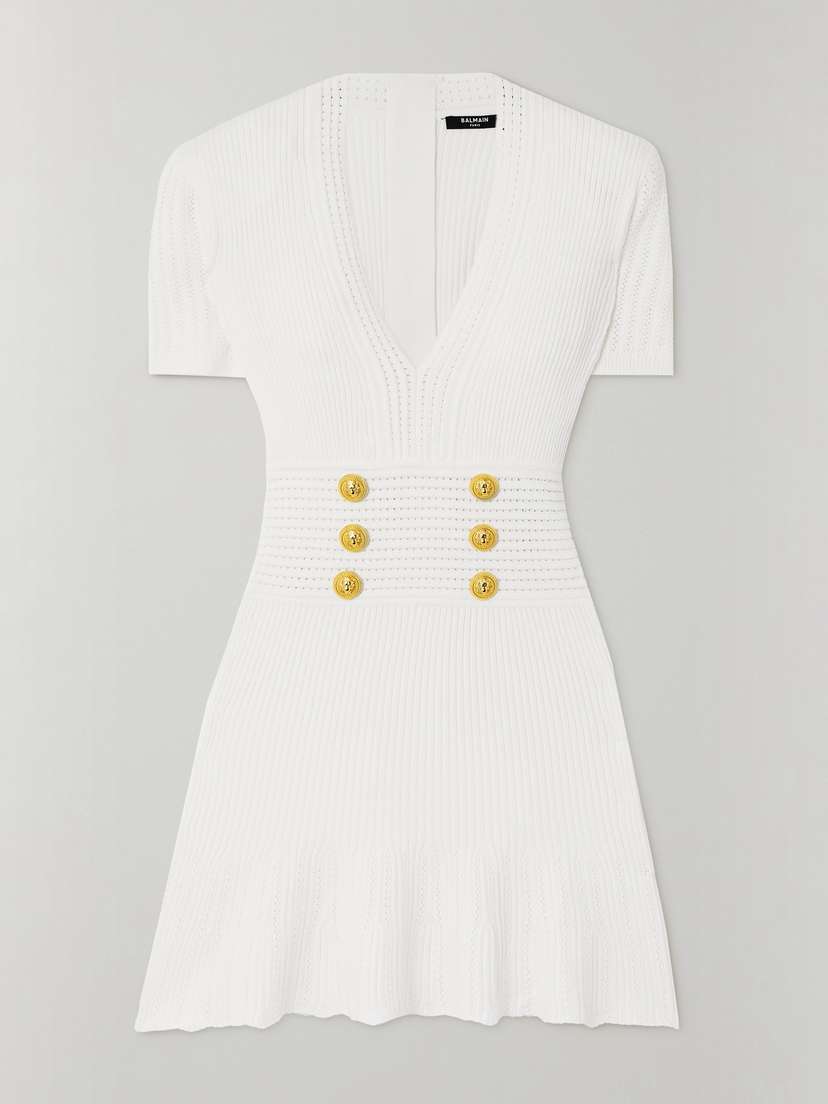 Balmain Button-embellished Knitted Mini Dress
