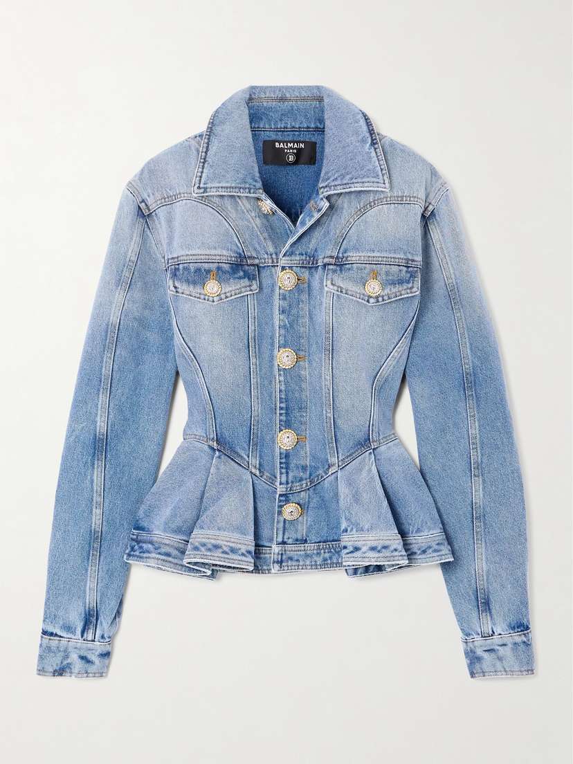 Balmain Ruffled Denim Peplum Jacket
