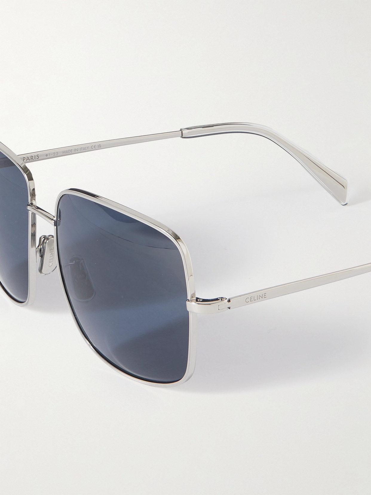 Celine Triomphe Crystal-embellished Square-frame Silver-tone Sunglasses In Silver