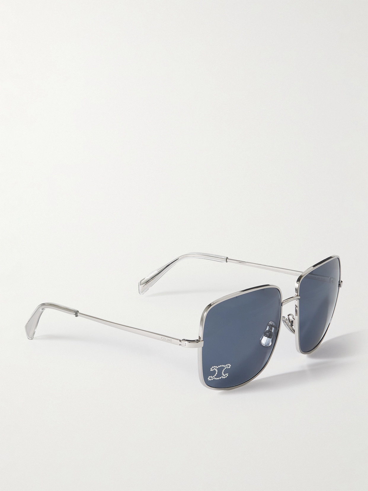 Celine Triomphe Crystal-embellished Square-frame Silver-tone Sunglasses In Silver