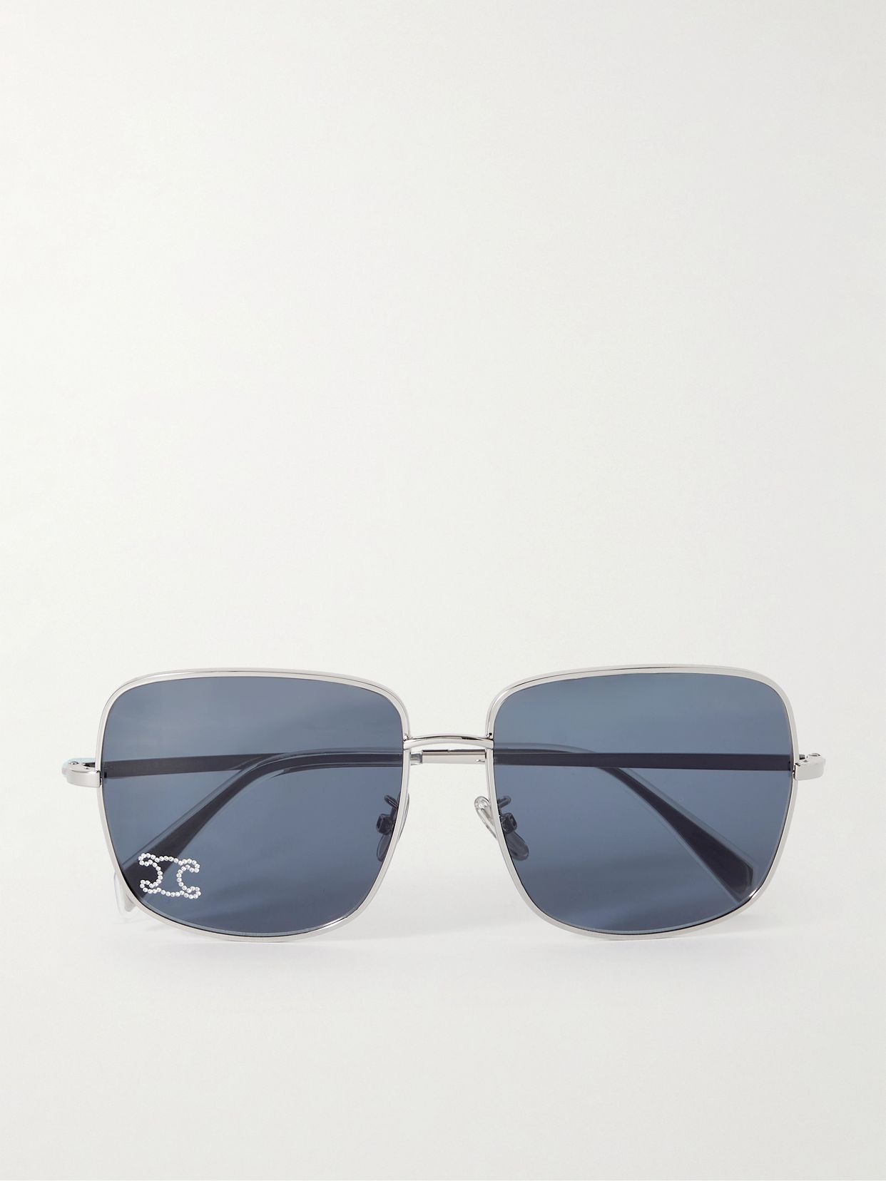 Triomphe crystal-embellished square-frame silver-tone sunglasses