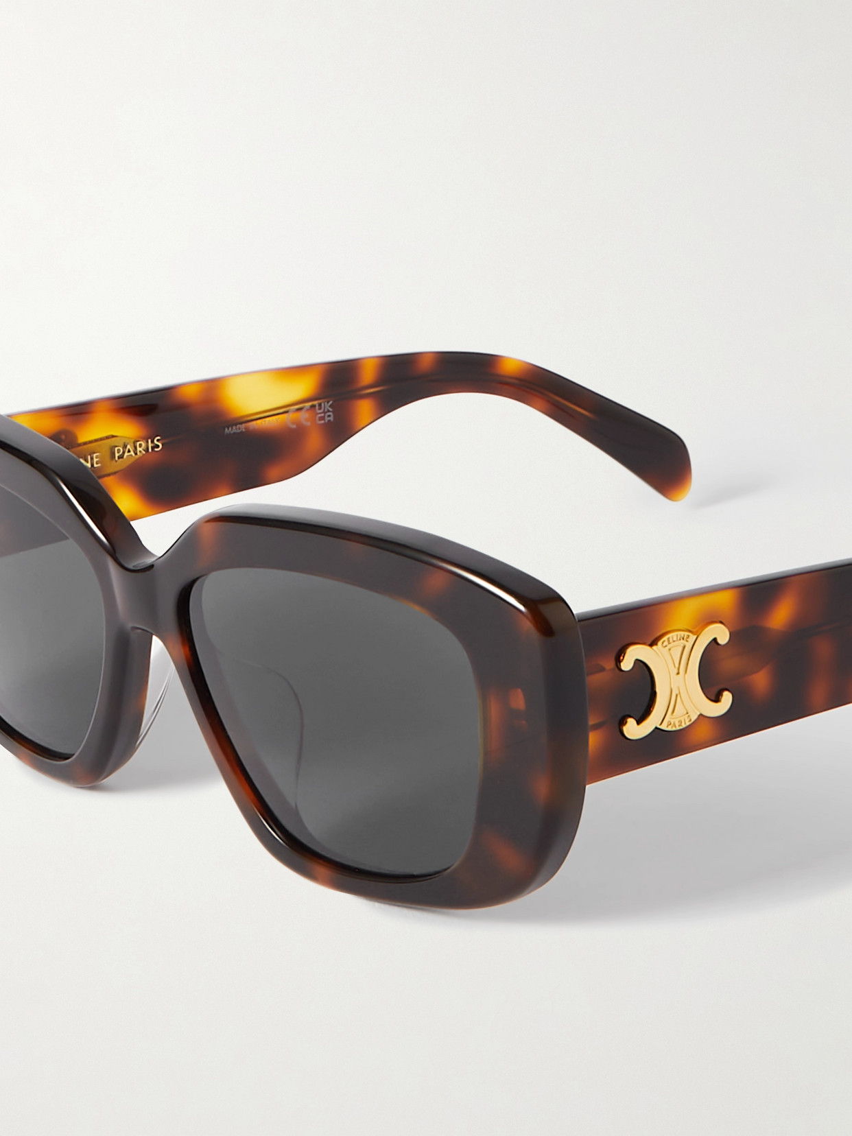 Celine Triomphe Rectangular-frame Tortoiseshell Acetate Sunglasses In Tortoiseshell