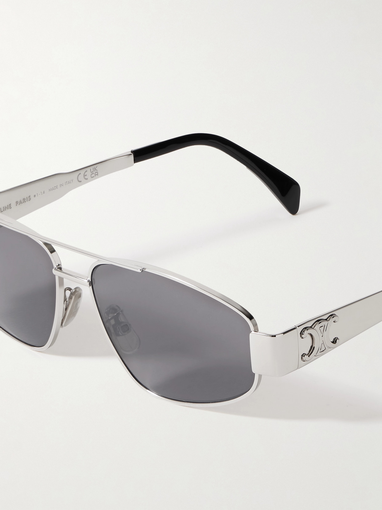 CELINE TRIOMPHE AVIATOR-STYLE SILVER-TONE AND ACETATE SUNGLASSES