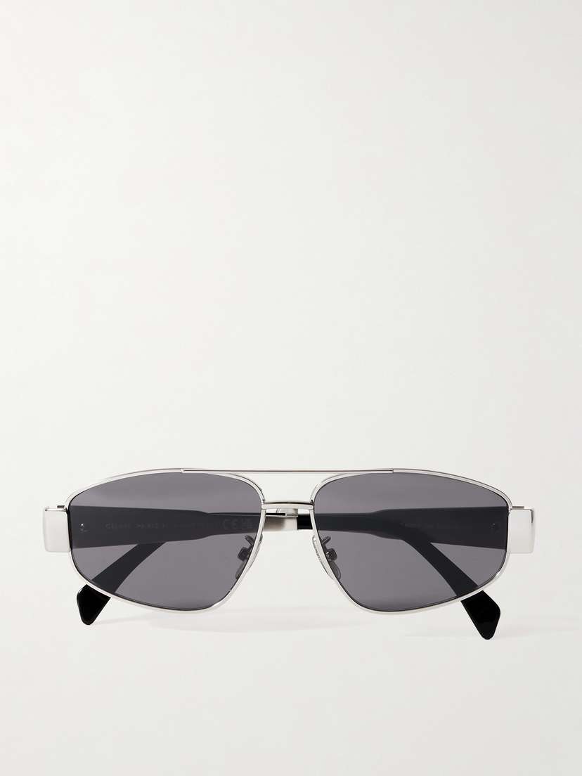 CELINE Eyewear Triomphe Aviator-style Silver-tone And Acetate Sunglasses