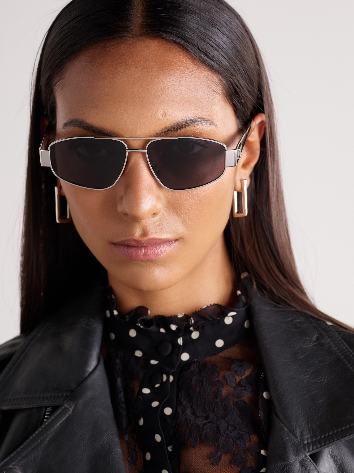 CELINE TRIOMPHE AVIATOR-STYLE SILVER-TONE AND ACETATE SUNGLASSES