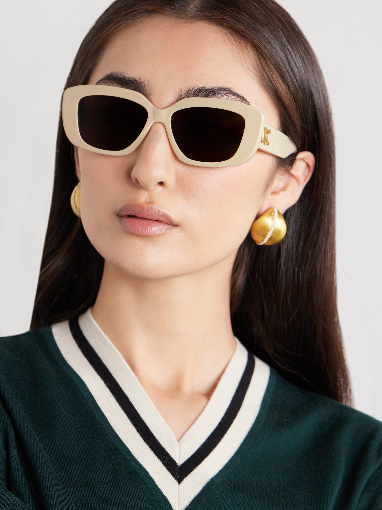 Celine Triomphe Rectangular-frame Acetate Sunglasses In Ivory
