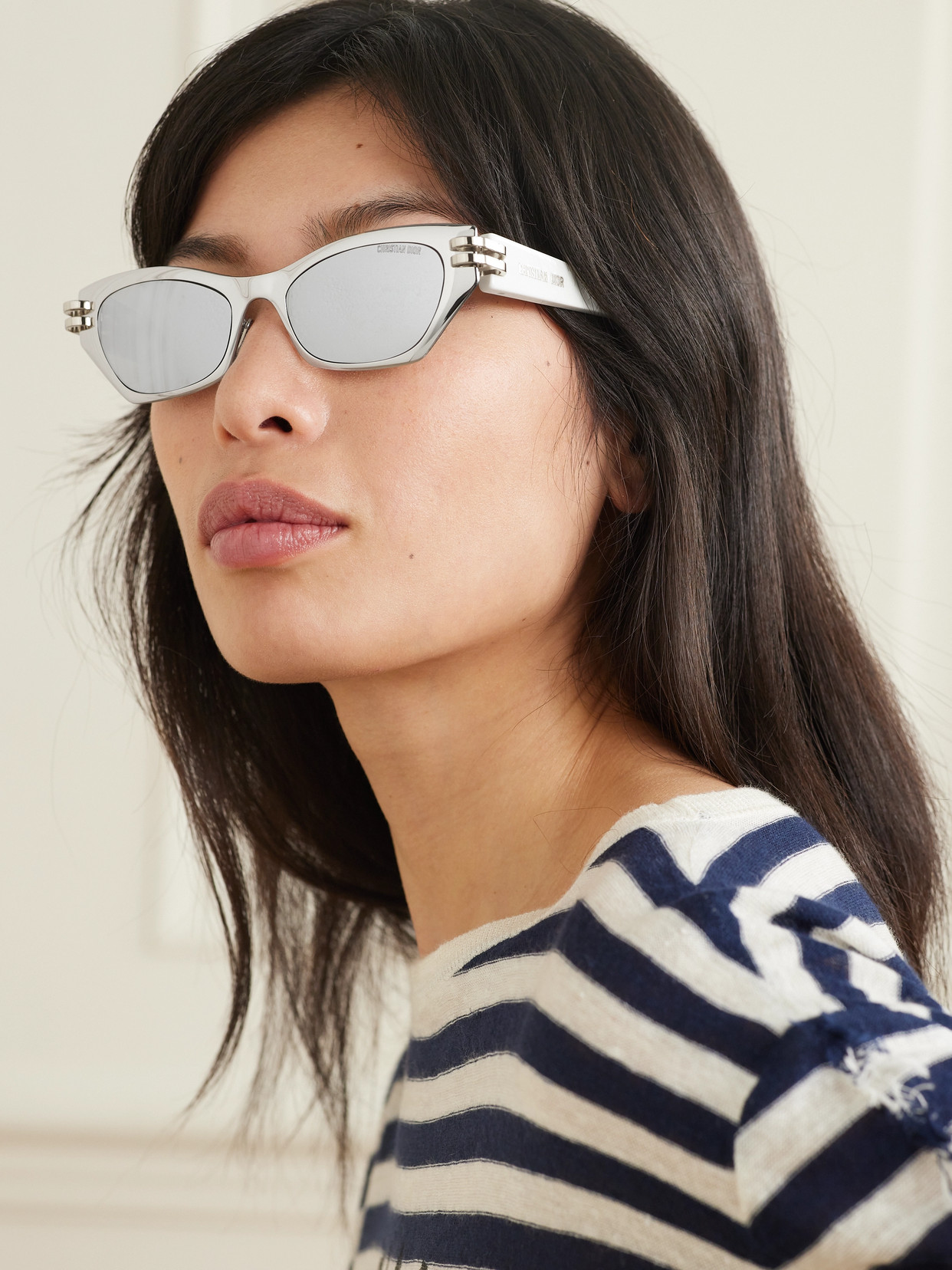 Shop Dior C B3u Cat-eye Silver-tone And Acetate Sunglasses