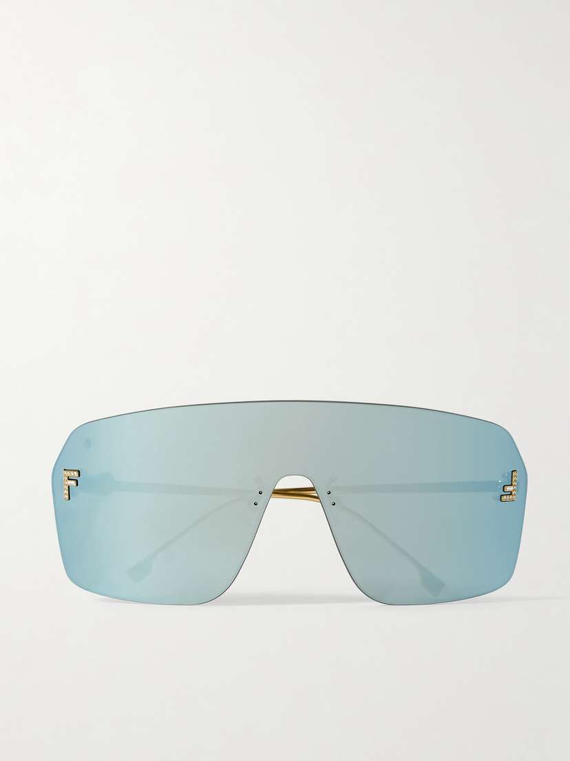 FENDI EYEWEAR Fendi First Crystal-embellished Aviator-style Gold-tone Sunglasses