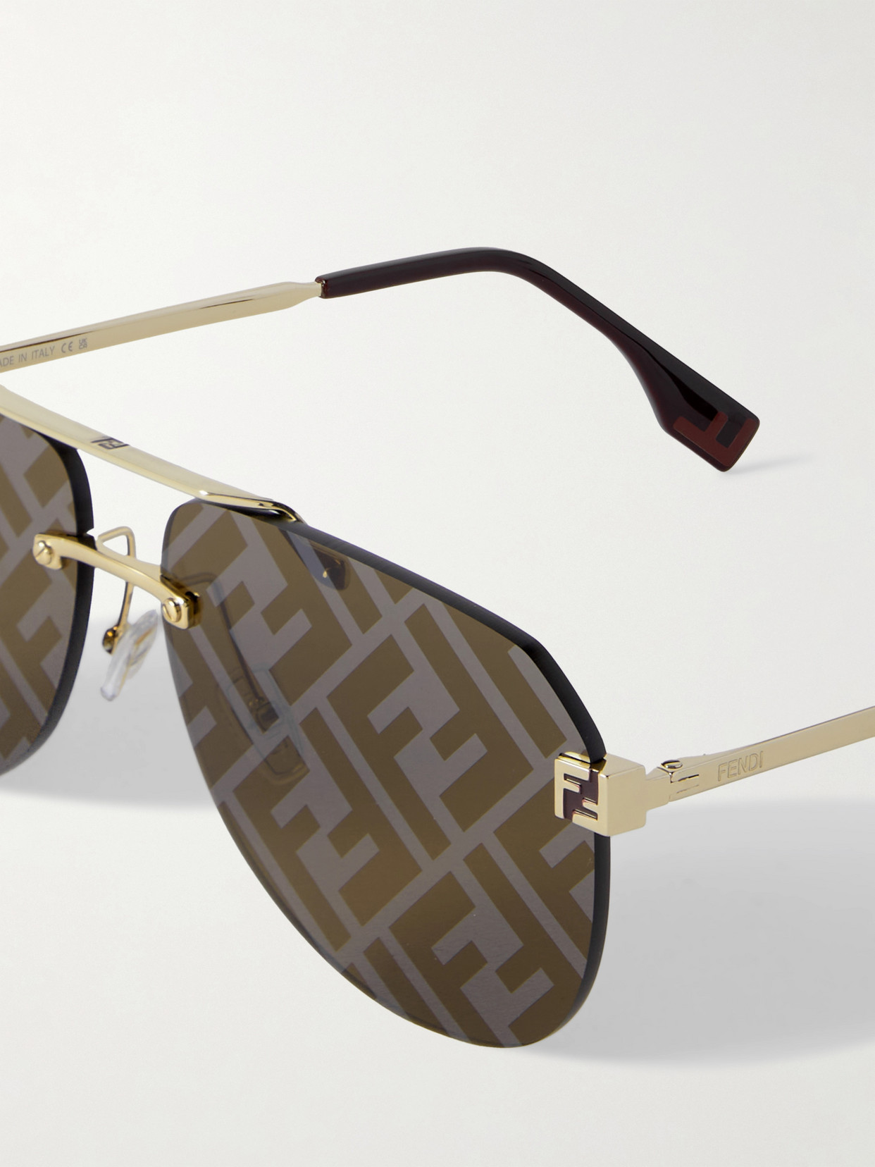 Shop Fendi Sky Aviator-style Gold-tone Sunglasses