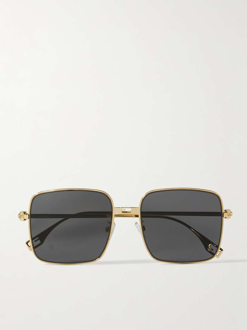 FENDI EYEWEAR Baguette Square-frame Gold-tone Sunglasses
