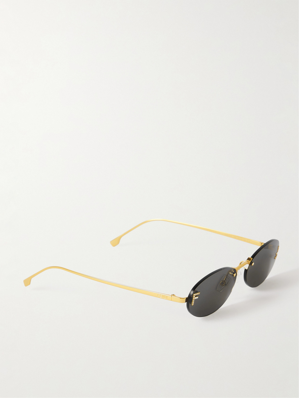 Shop Fendi Rimless Oval-frame Crystal-embellished Gold-tone Sunglasses