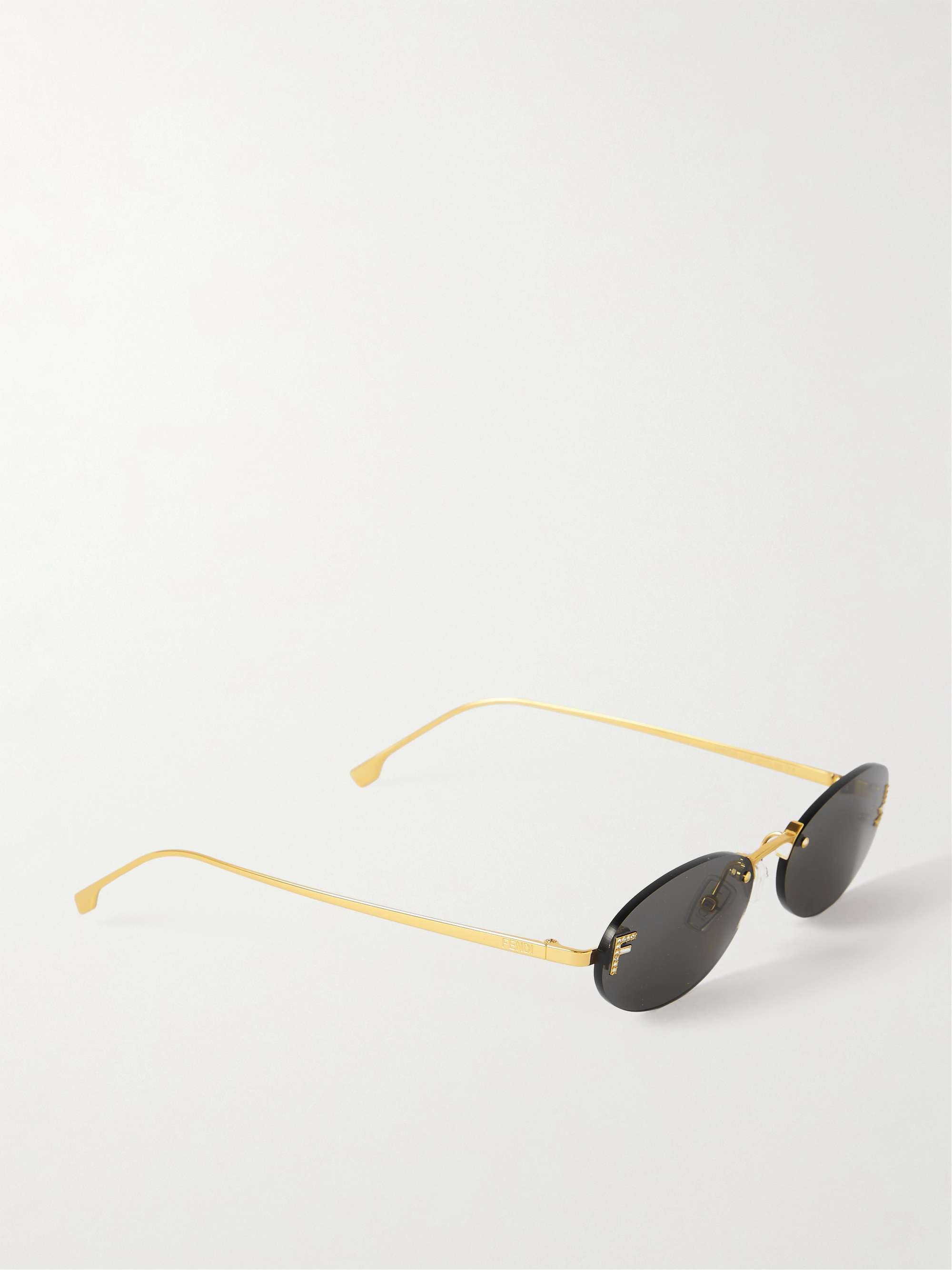 FENDI EYEWEAR Oval-frame crystal-embellished silver-tone sunglasses