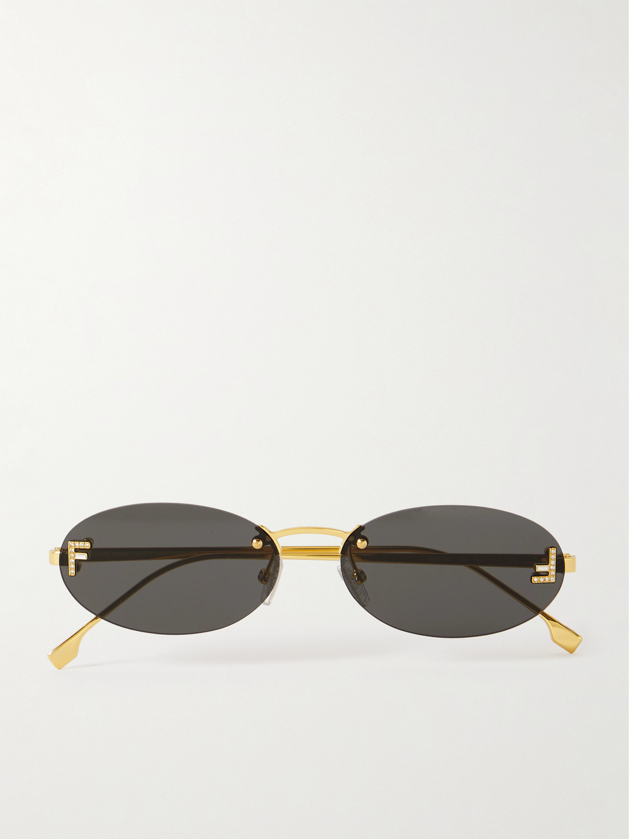 Shop Fendi Rimless Oval-frame Crystal-embellished Gold-tone Sunglasses