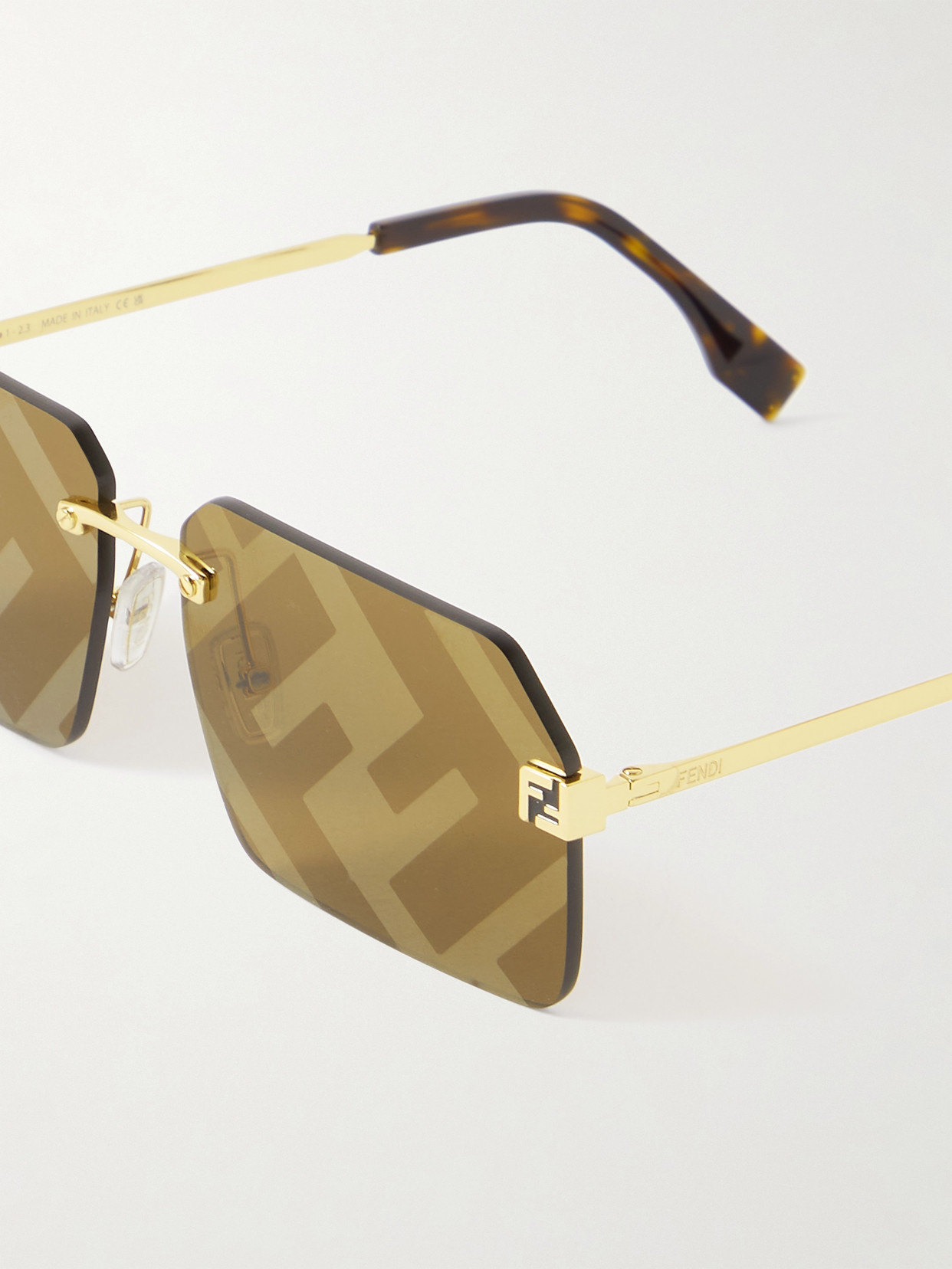 Fendi Sky Rimless Rectangle-frame Gold-tone Sunglasses In Gold