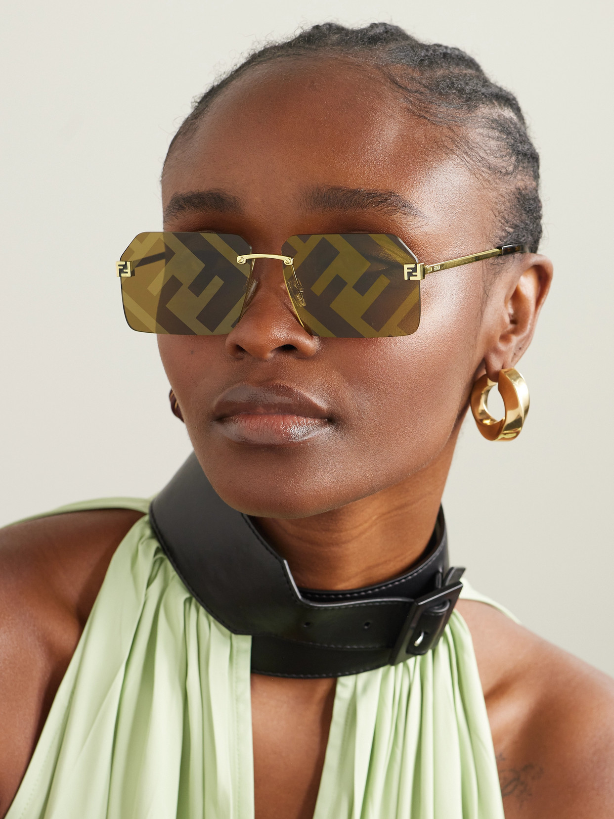 Fendi Sky Rimless Rectangle-frame Gold-tone Sunglasses In Gold