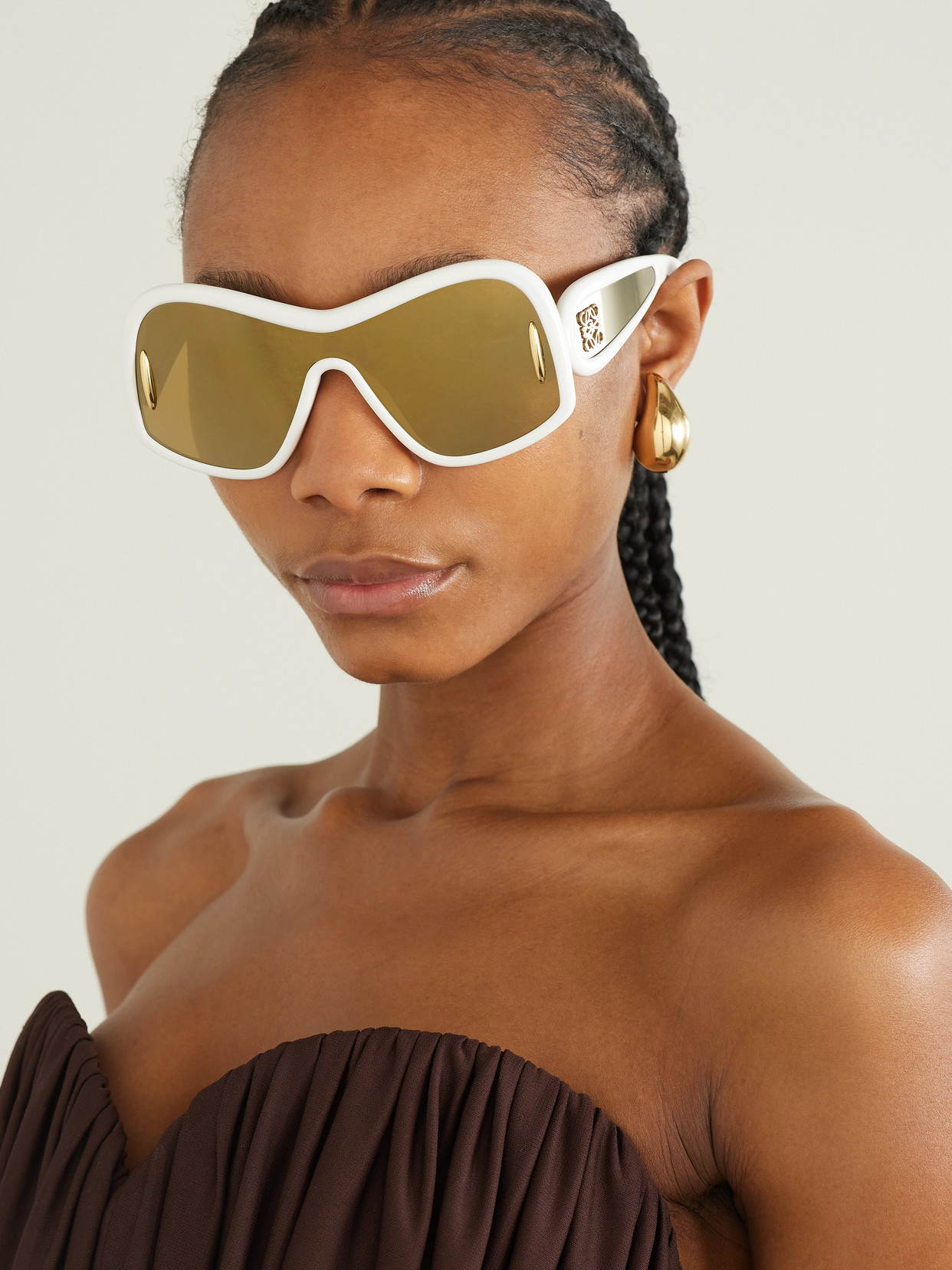 Shop Loewe Anagram Oversized D-frame Acetate Sunglasses In Ivory