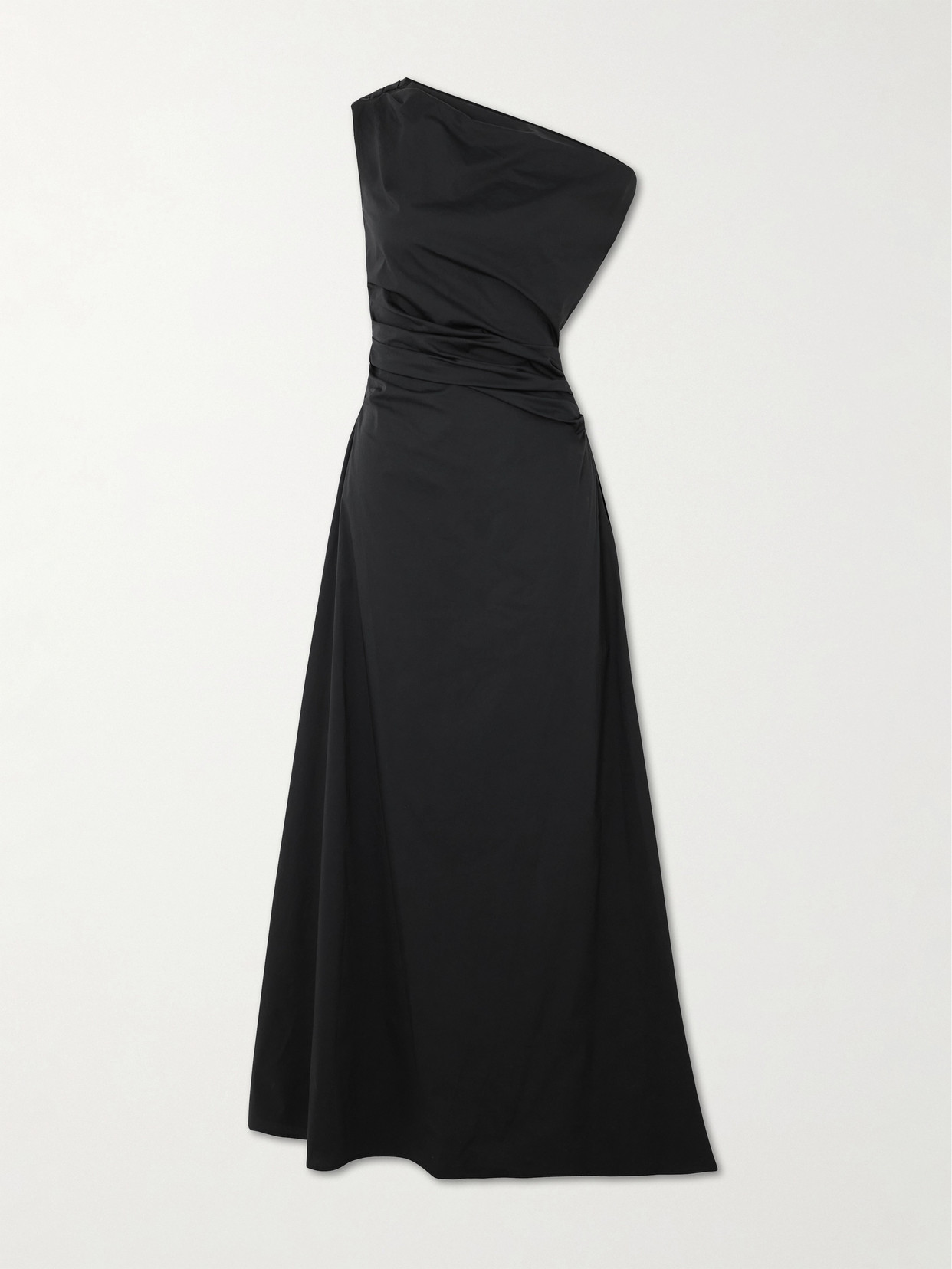 STAUD - Phare Draped One-shoulder Cotton-blend Poplin Maxi Dress - Black