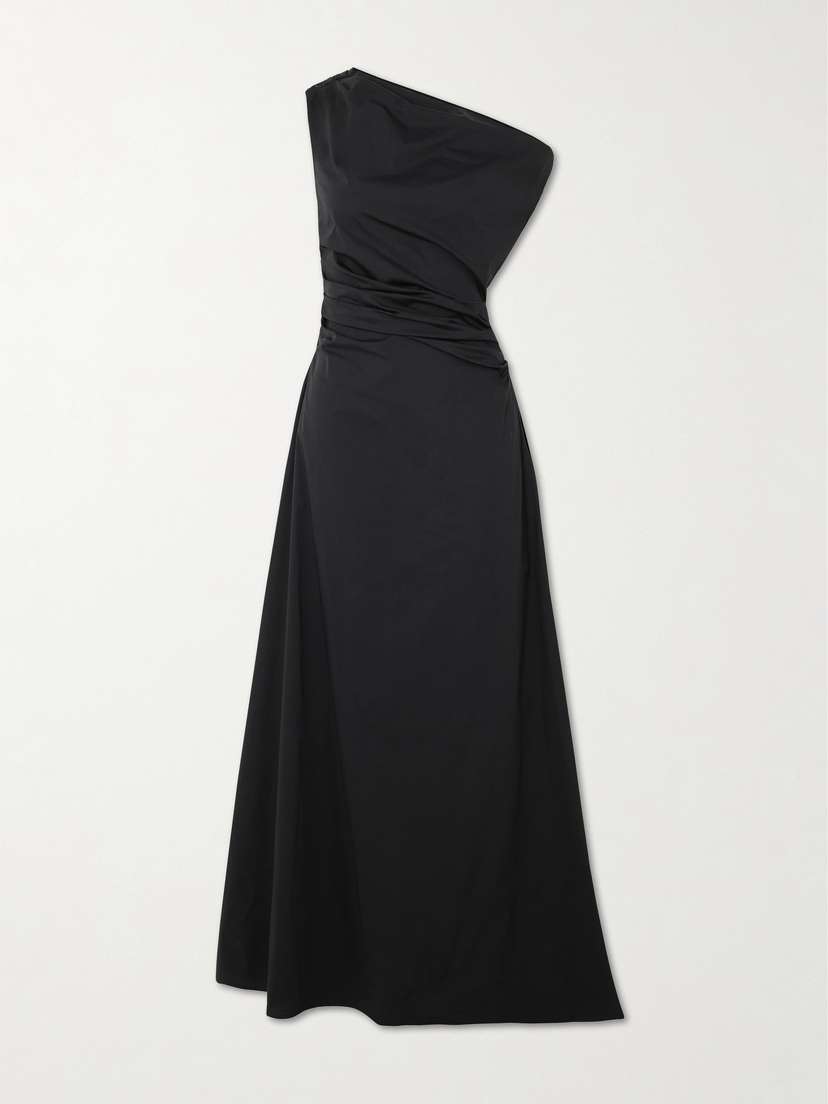 Staud Phare Draped One-shoulder Cotton-blend Poplin Maxi Dress