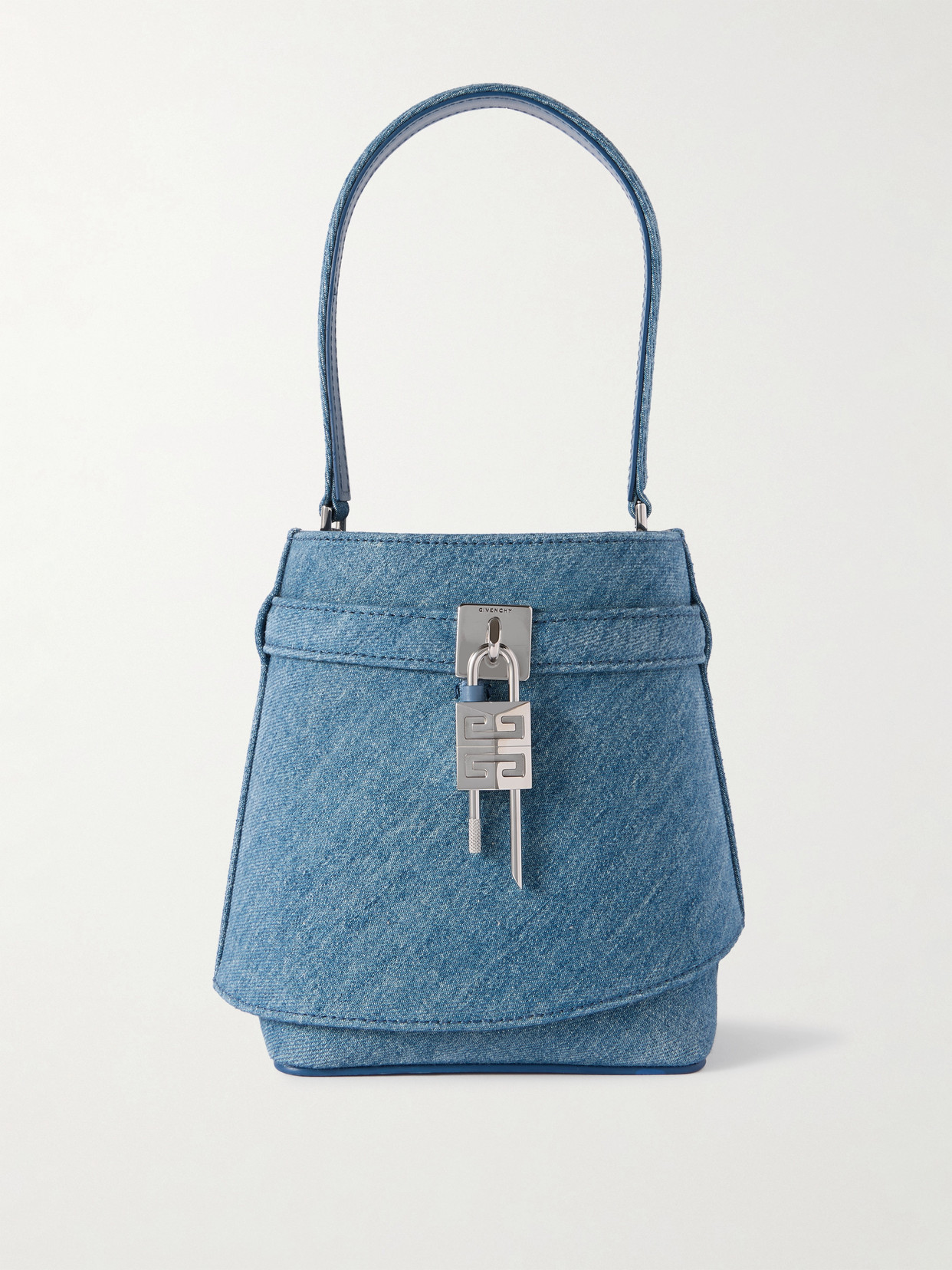 Givenchy - Shark Lock Leather-trimmed Denim Bucket Bag - Blue