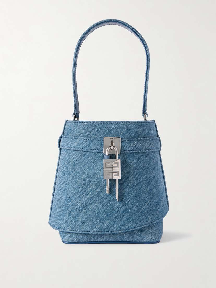 Givenchy Shark Lock Leather-trimmed Denim Bucket Bag