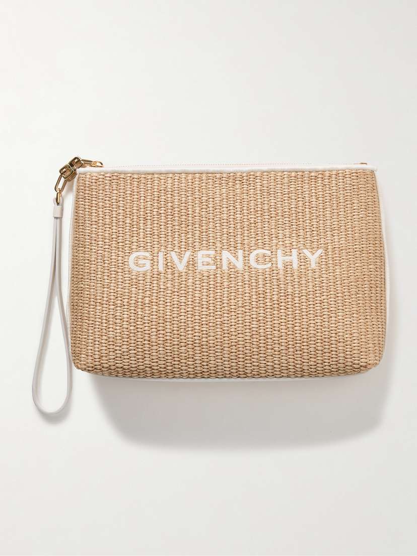 Givenchy Leather-trimmed Embroidered Raffia Pouch