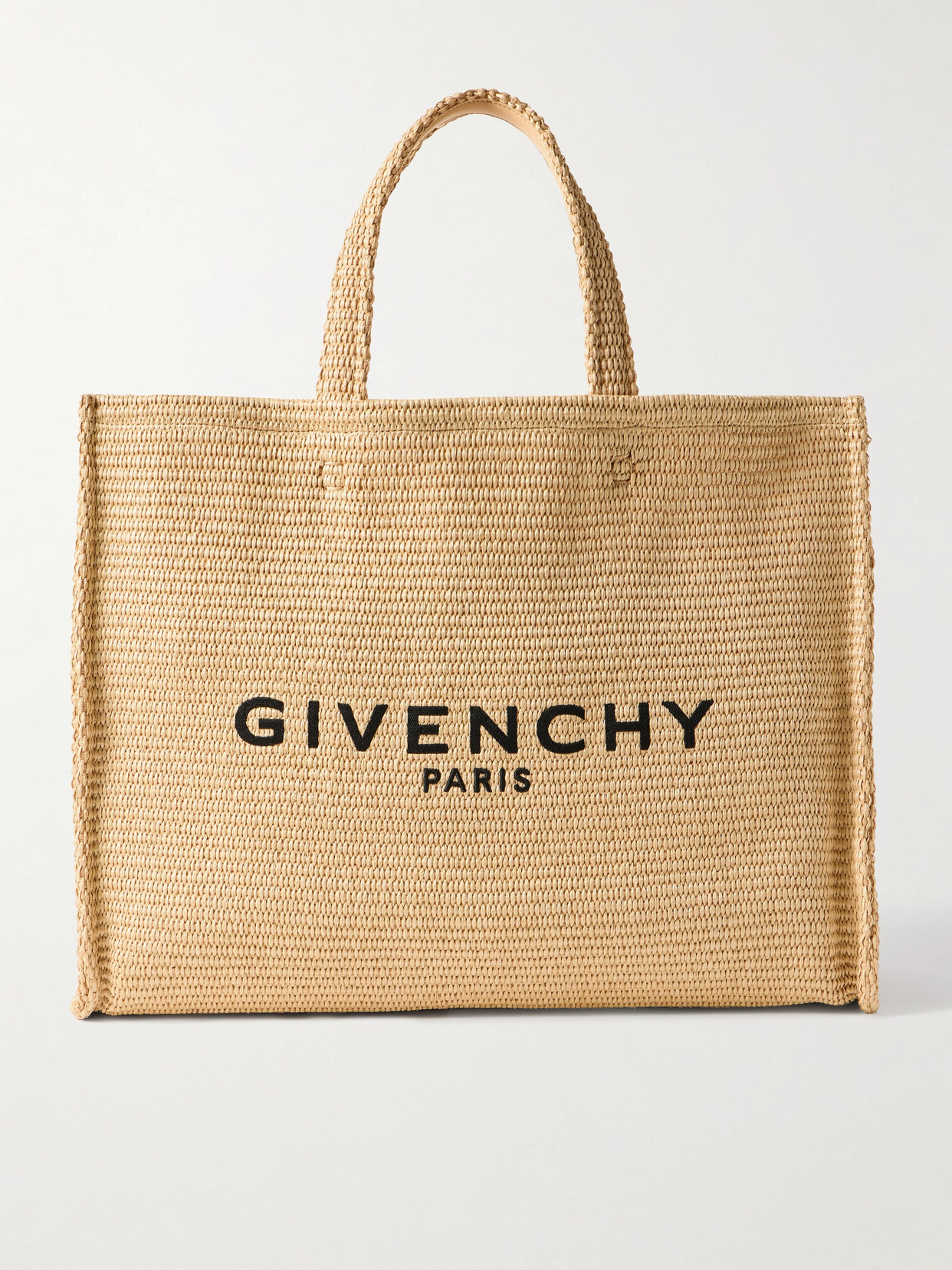Givenchy Medium Logo-embroidered Raffia Tote In Black