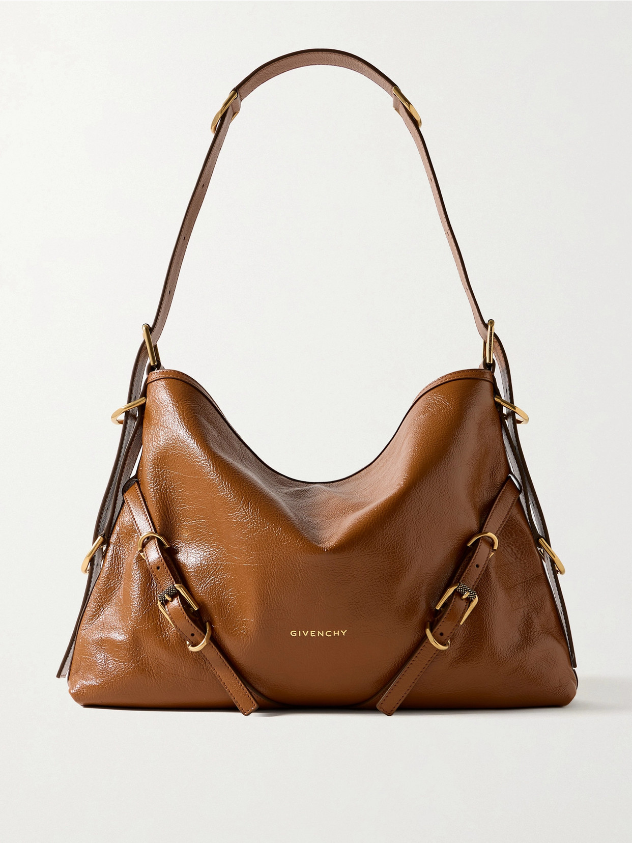Givenchy Voyou Medium Shoulder Bag In Shiny Tumbled Leather In Brown