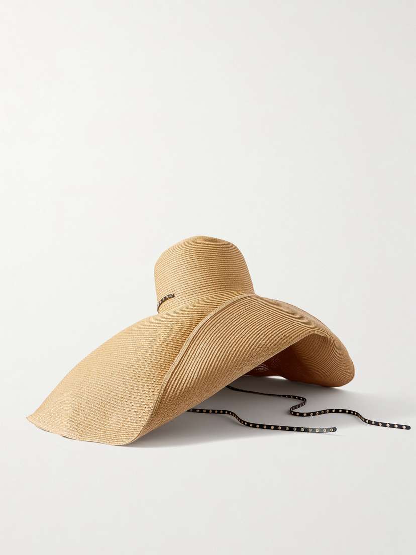 Alaïa Embellished Leather-trimmed Straw Sunhat