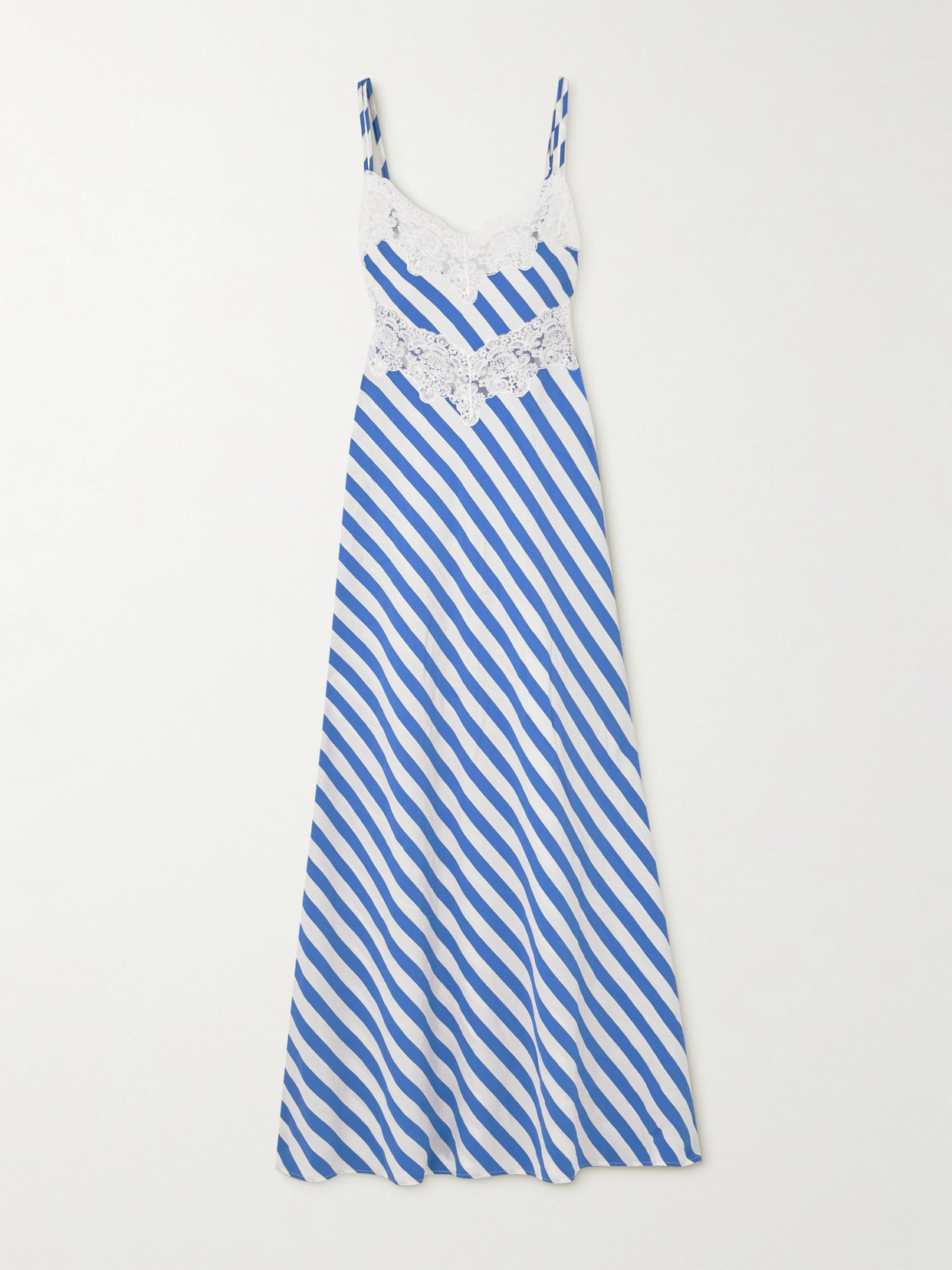 Loretta Caponi - Esmeralda Lace-trimmed Striped Metallic Twill Midi Dress - Blue