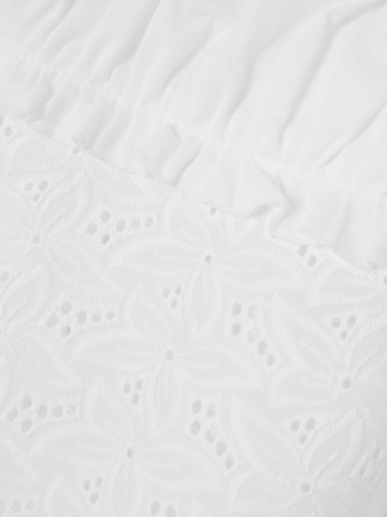 Loretta Caponi Nunzia Ruched Poplin-trimmed And Broderie Anglaise Cotton Mini Dress In White