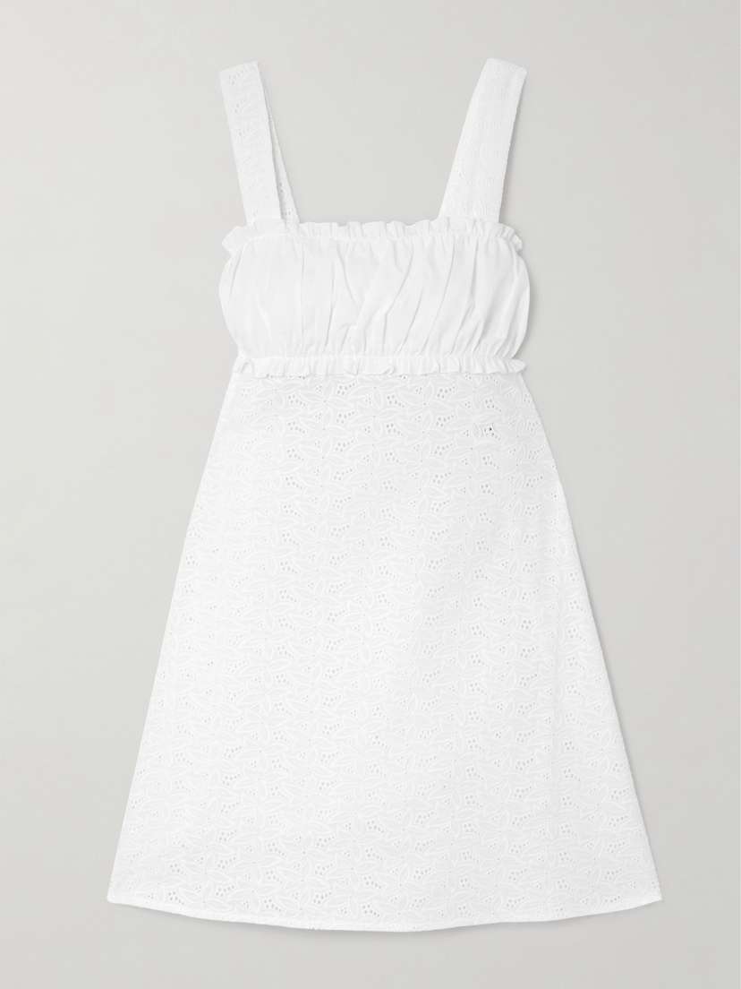 Loretta Caponi Nunzia Ruched Poplin-trimmed And Broderie Anglaise Cotton Mini Dress