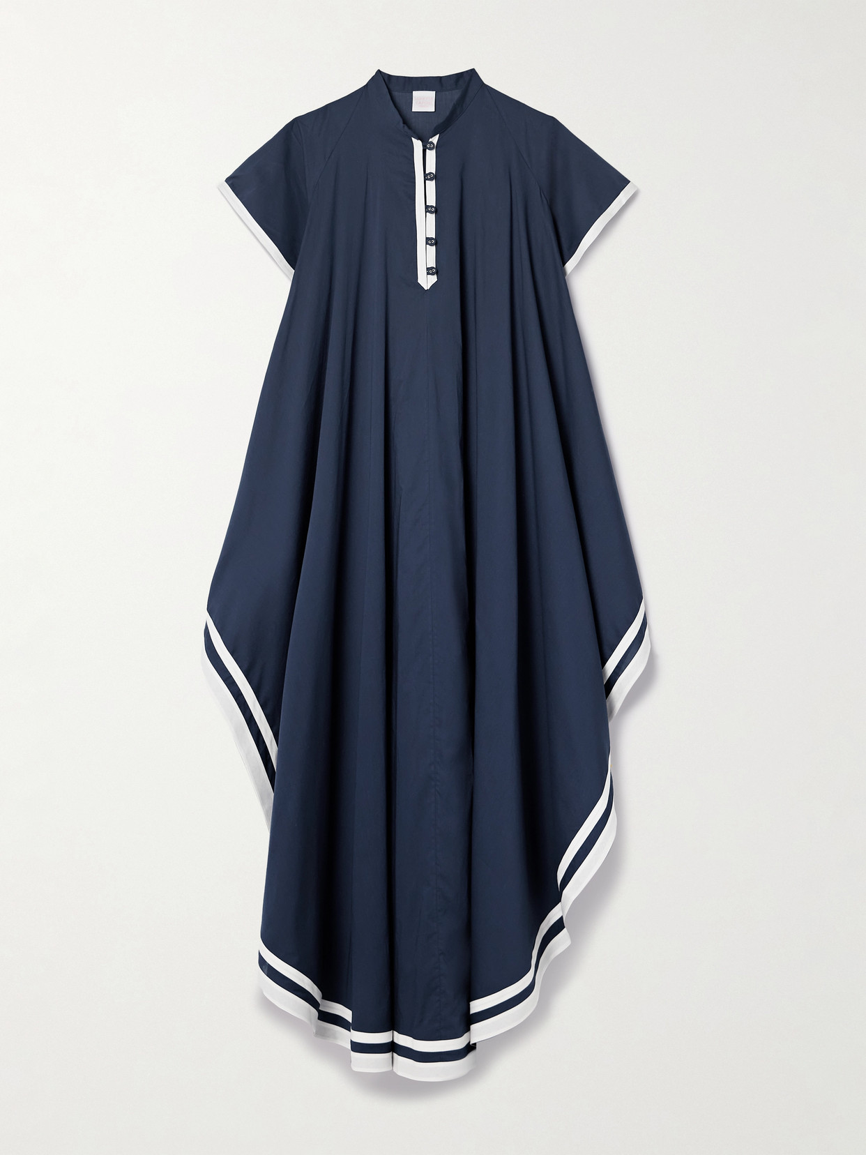Loretta Caponi - Anouk Asymmetric Striped Cotton-voile Kaftan - Blue