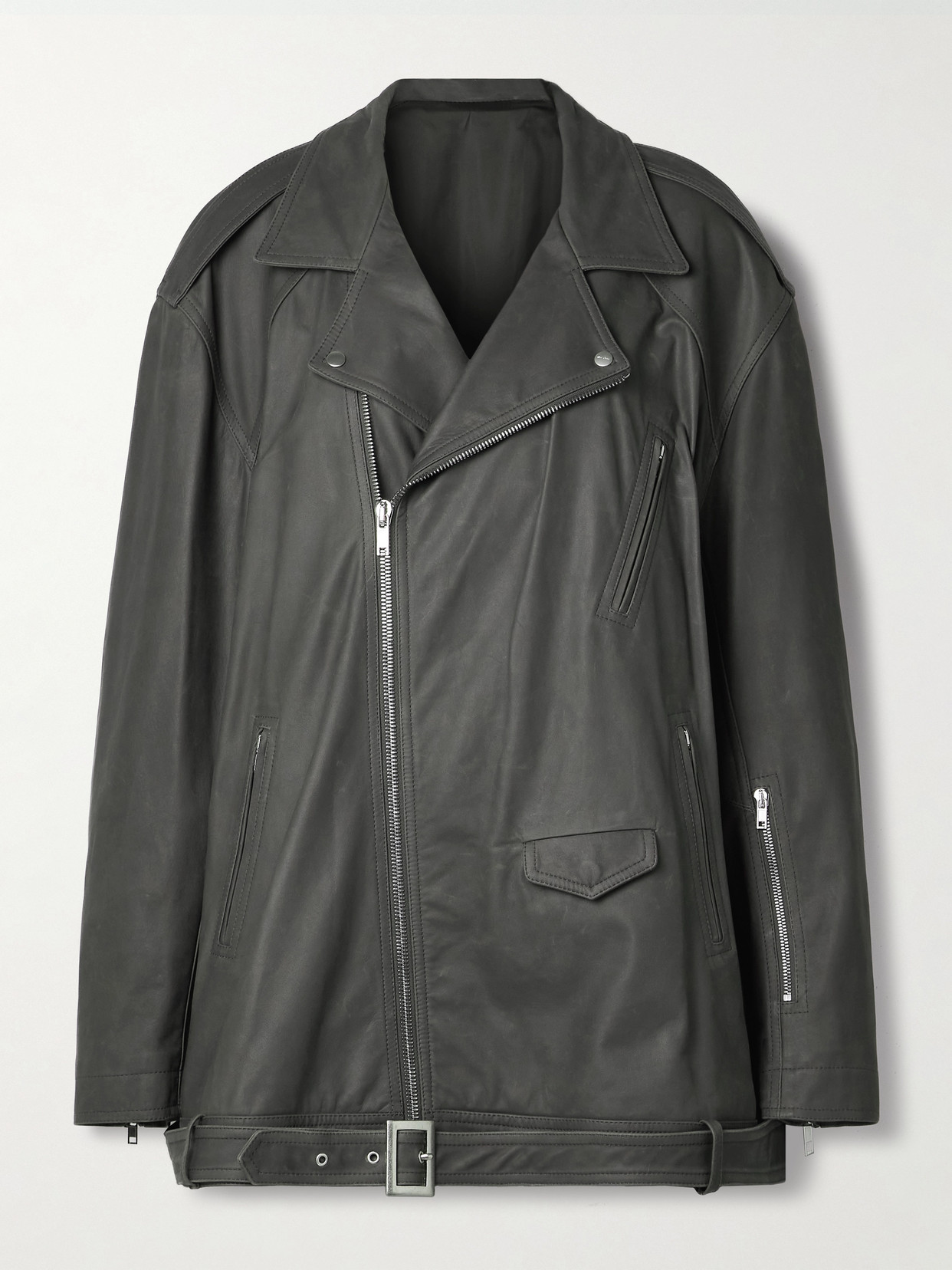 Rick Owens Jumbo Luke Stooges Waxed-leather Biker Jacket In Grey