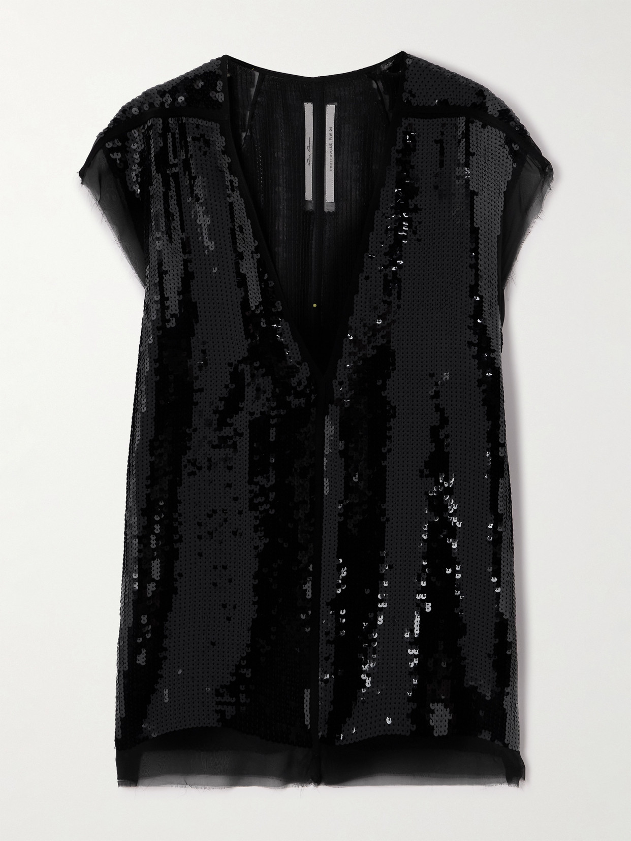 Rick Owens Dylan Frayed Sequined Silk-chiffon Top In Black